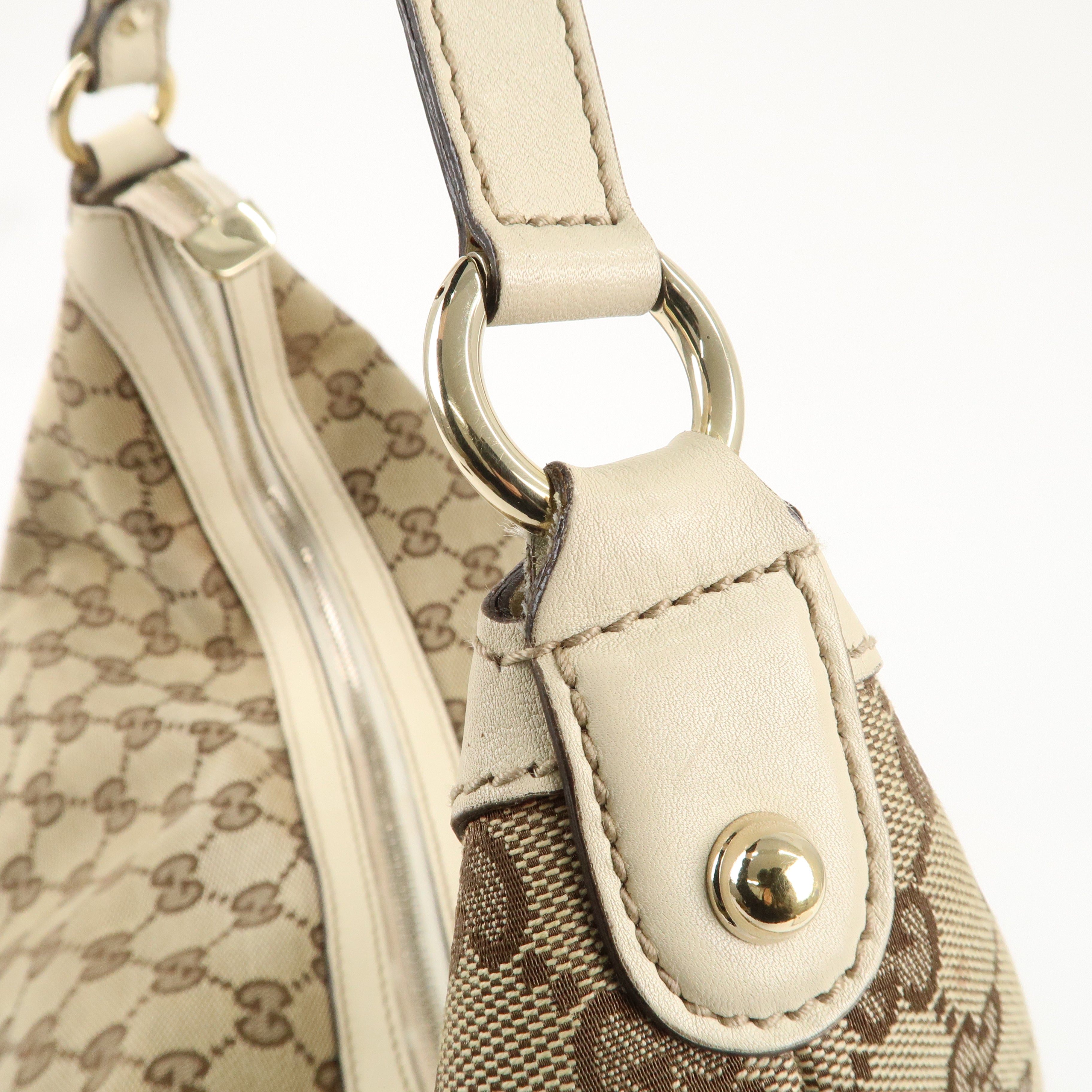 GUCCI GG Canvas Leather Shoulder Bag Beige Ivory 159406