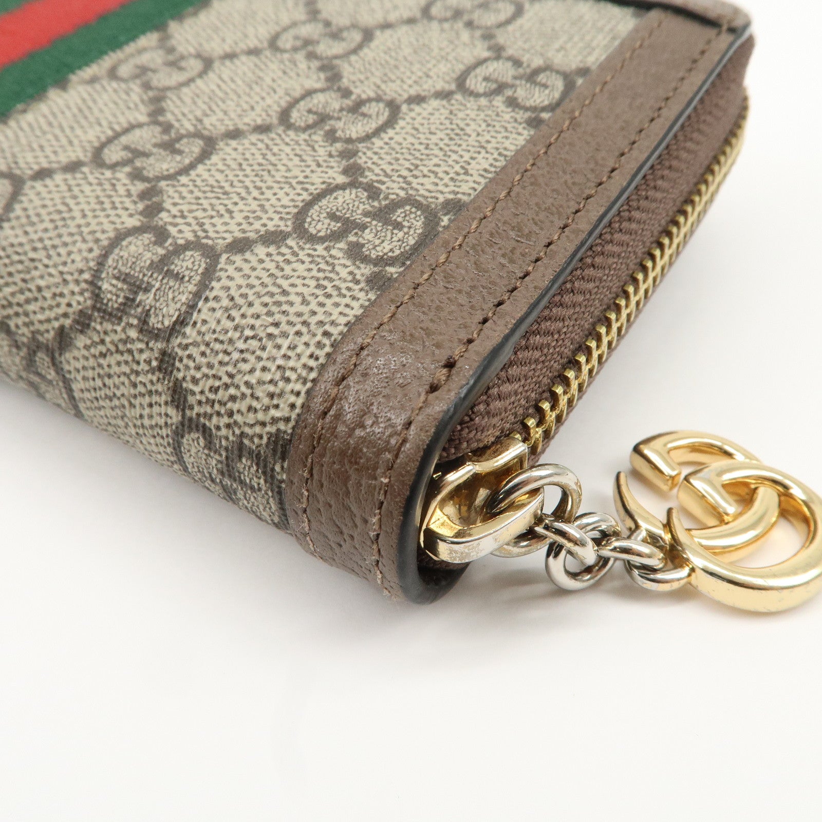 GUCCI Ophidia Sherry GG Supreme Leather Round Zipper Wallet 523154