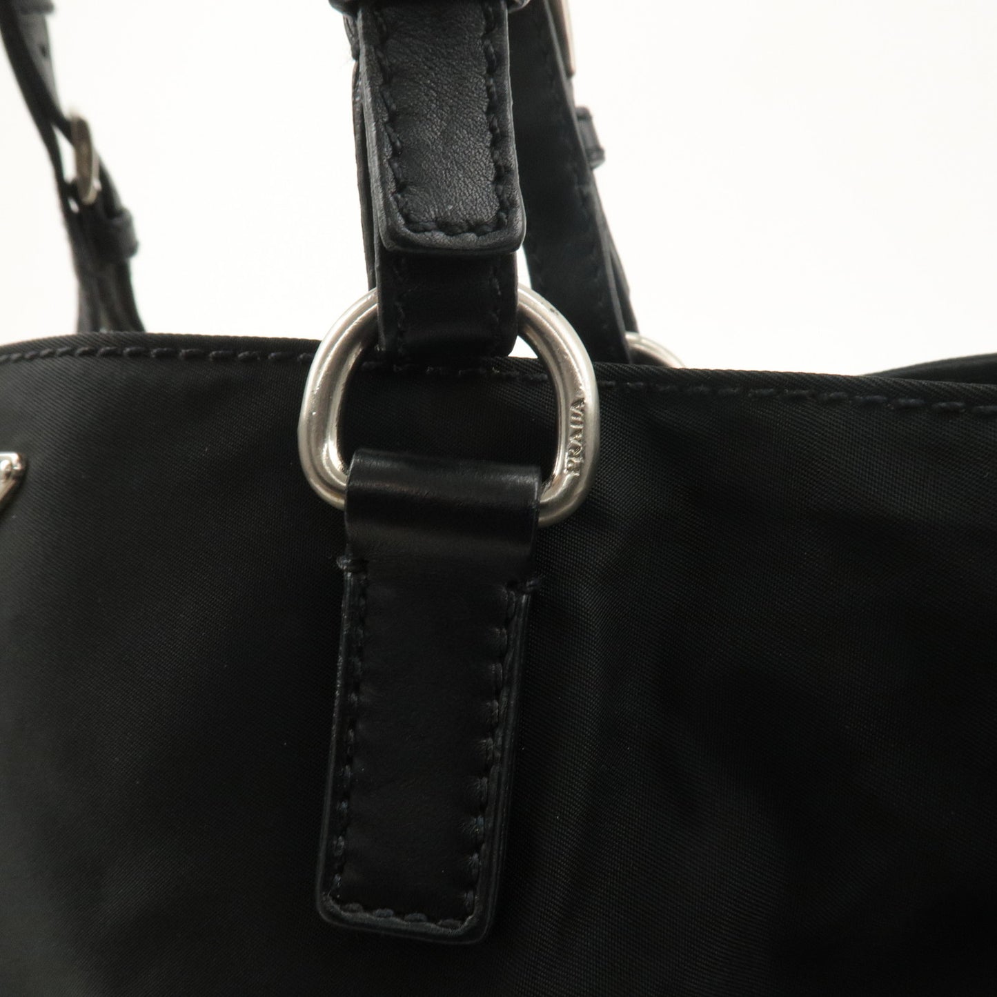 PRADA Nylon Leather Tote Bag Hand Bag Black BR2166