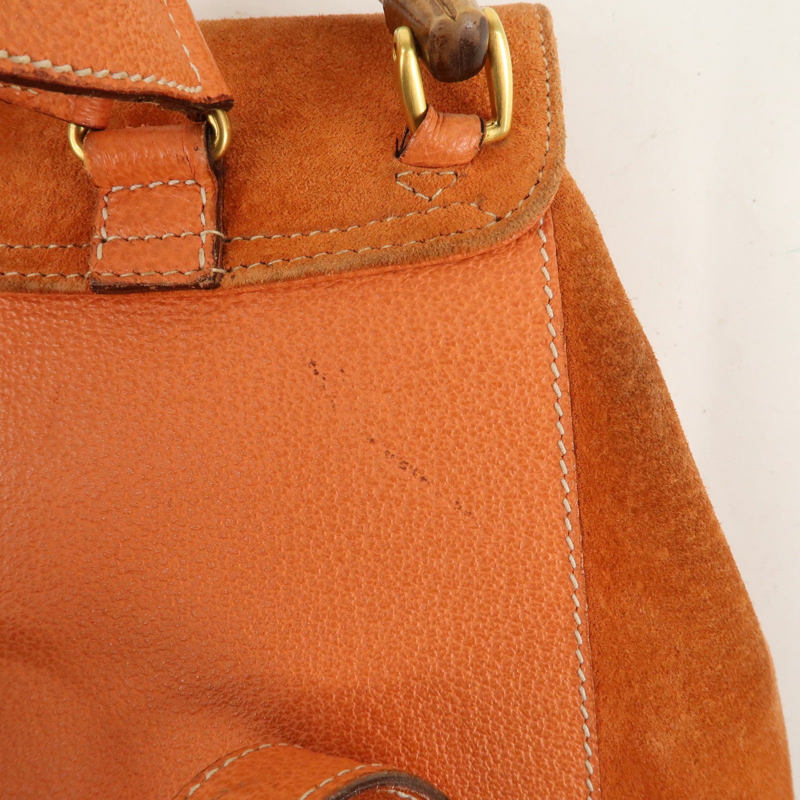 GUCCI Bamboo Suede Ruck Sack Back Pack Orange 003.3444.0030