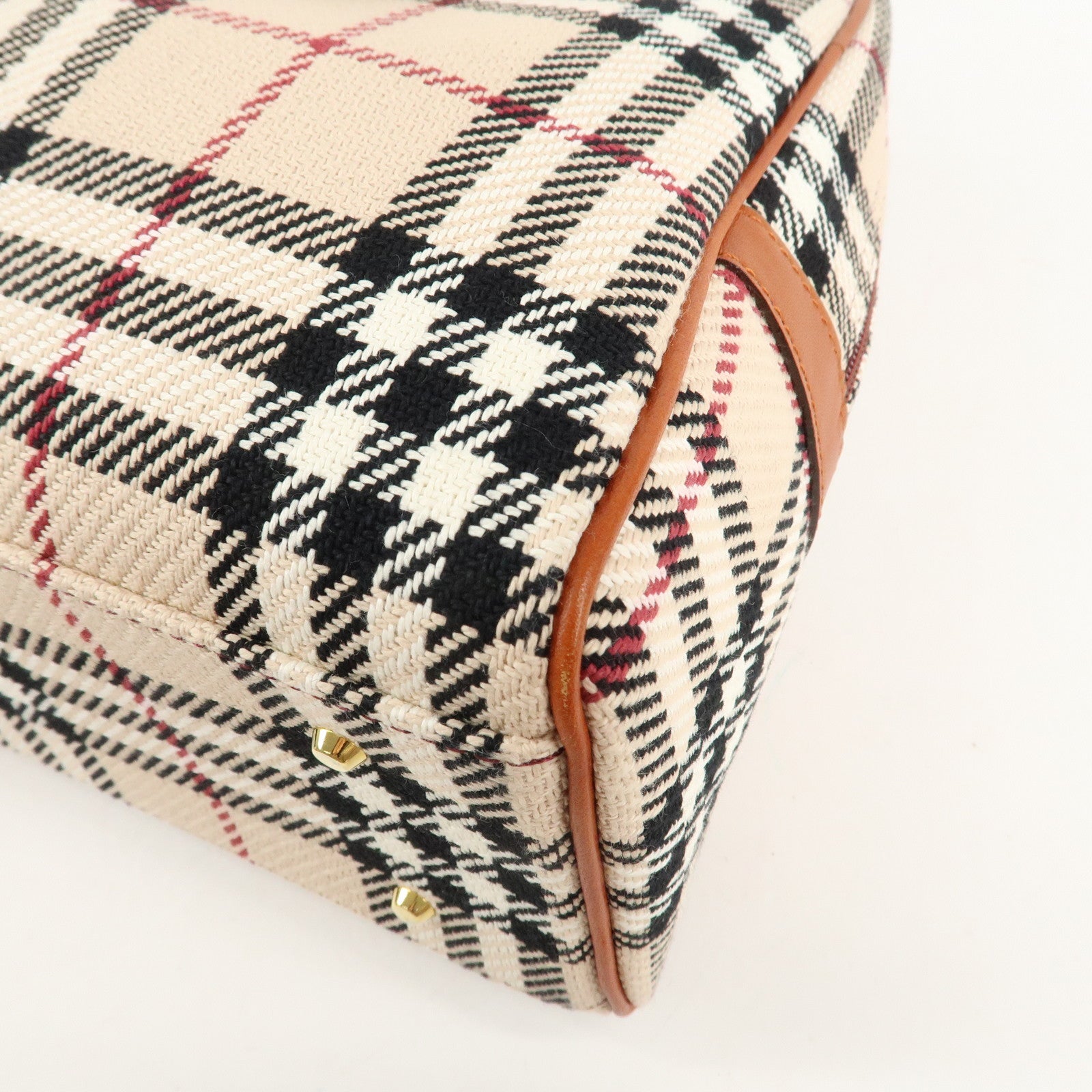 BURBERRY Leather Hand Bag Boston Bag Nova Plaid Brown Used