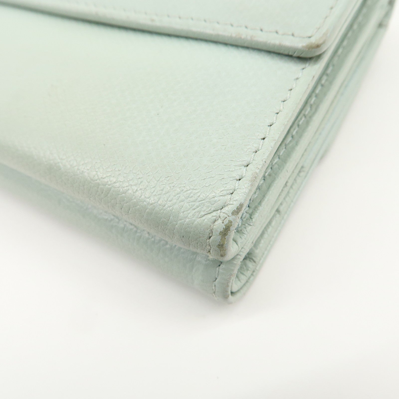 CHANEL COCO Button Leather Double Hook Wallet Mint blue A20902 Used