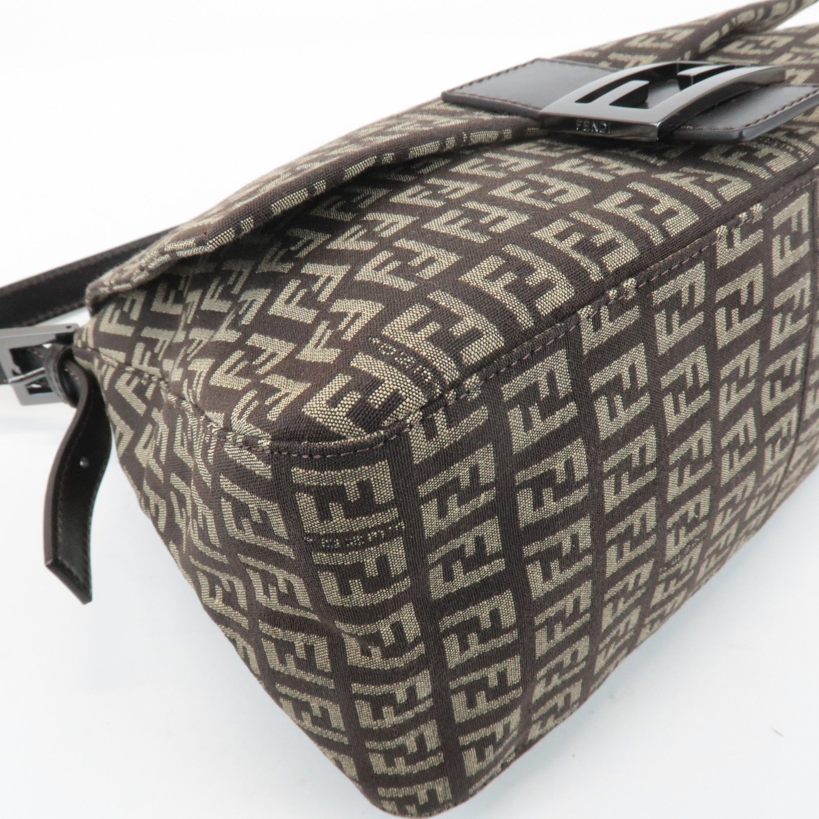 FENDI Mamma Baguette Zucchino Canvas Leather Shoulder Bag 8BR001 Used