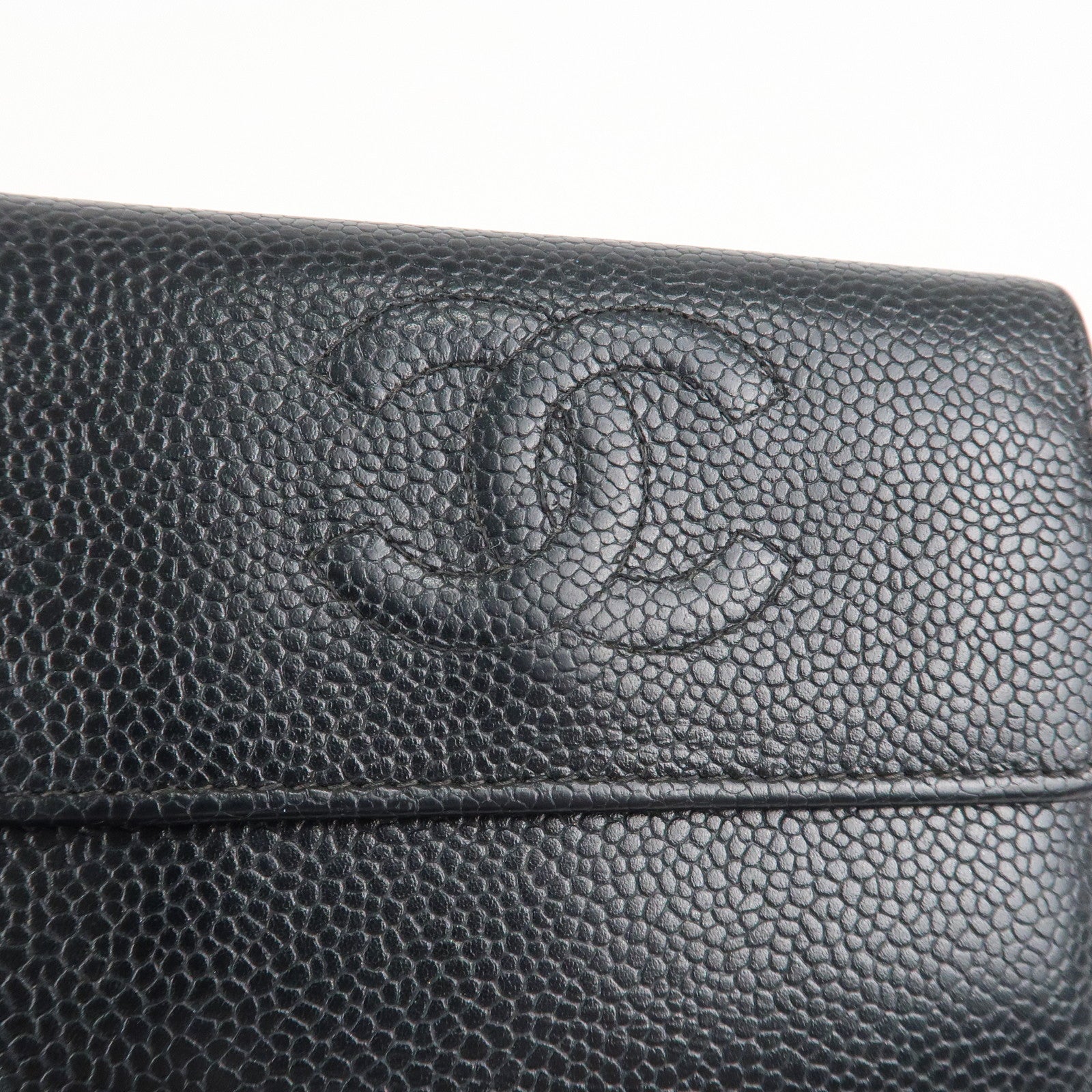 CHANEL COCO Mark Caviar Skin Bi-hold Wallet Black