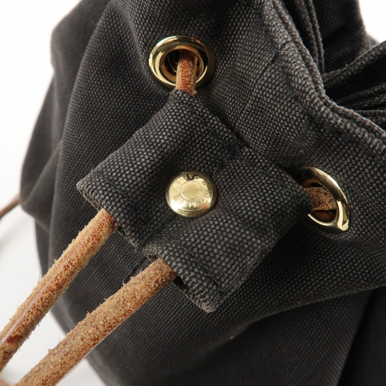 HERMES Cotton Canvas Leather  Polochon Mimile PM Black Used