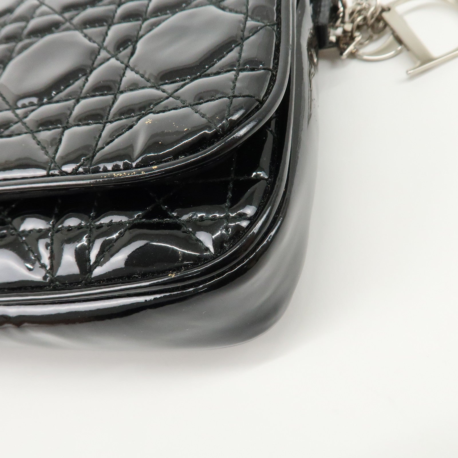 Christian Dior Cannage Patent Leather Chain Shoulder Bag Black Used