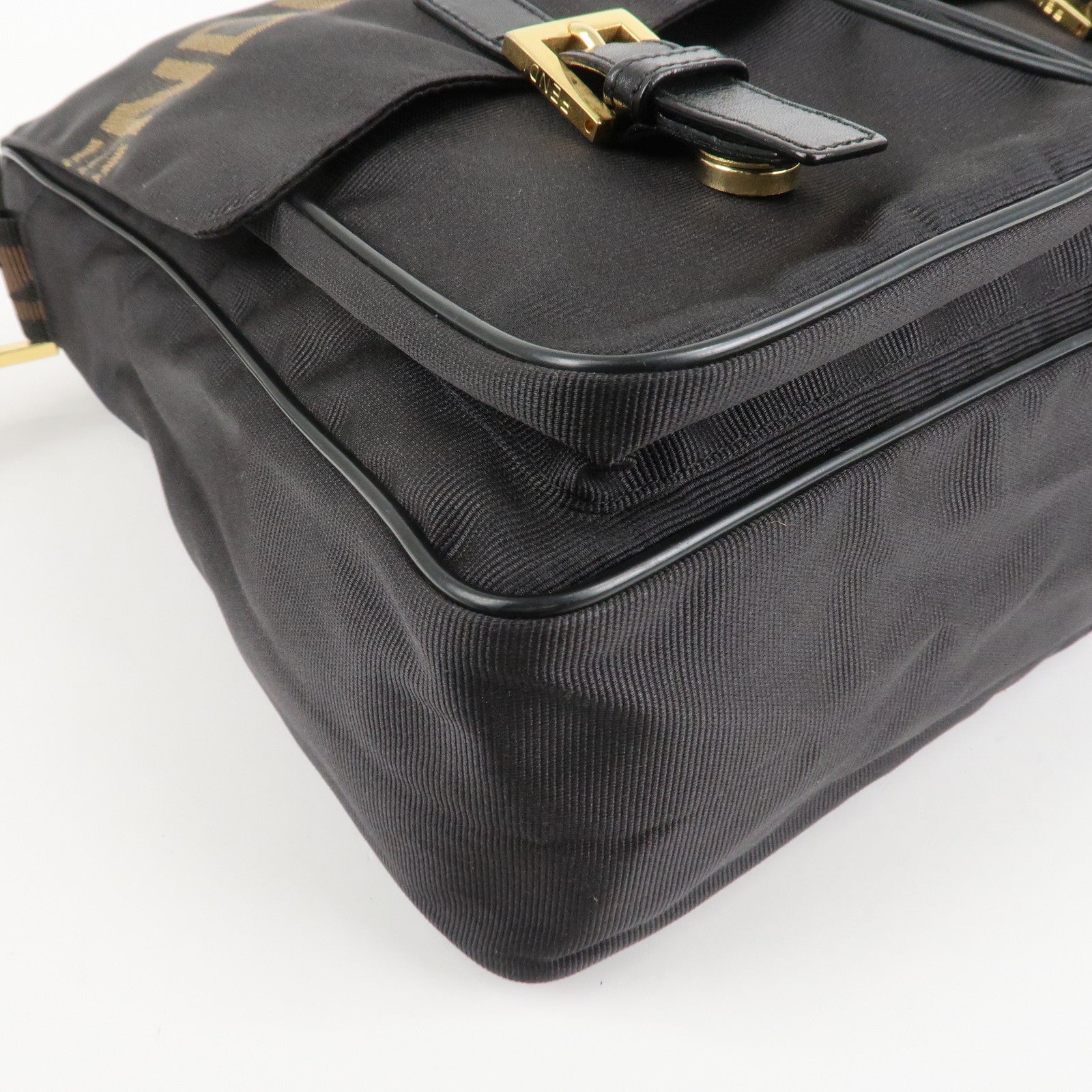 FENDI Nylon Canvas Leather Shoulder Bag Hand Bag Black Brown Used