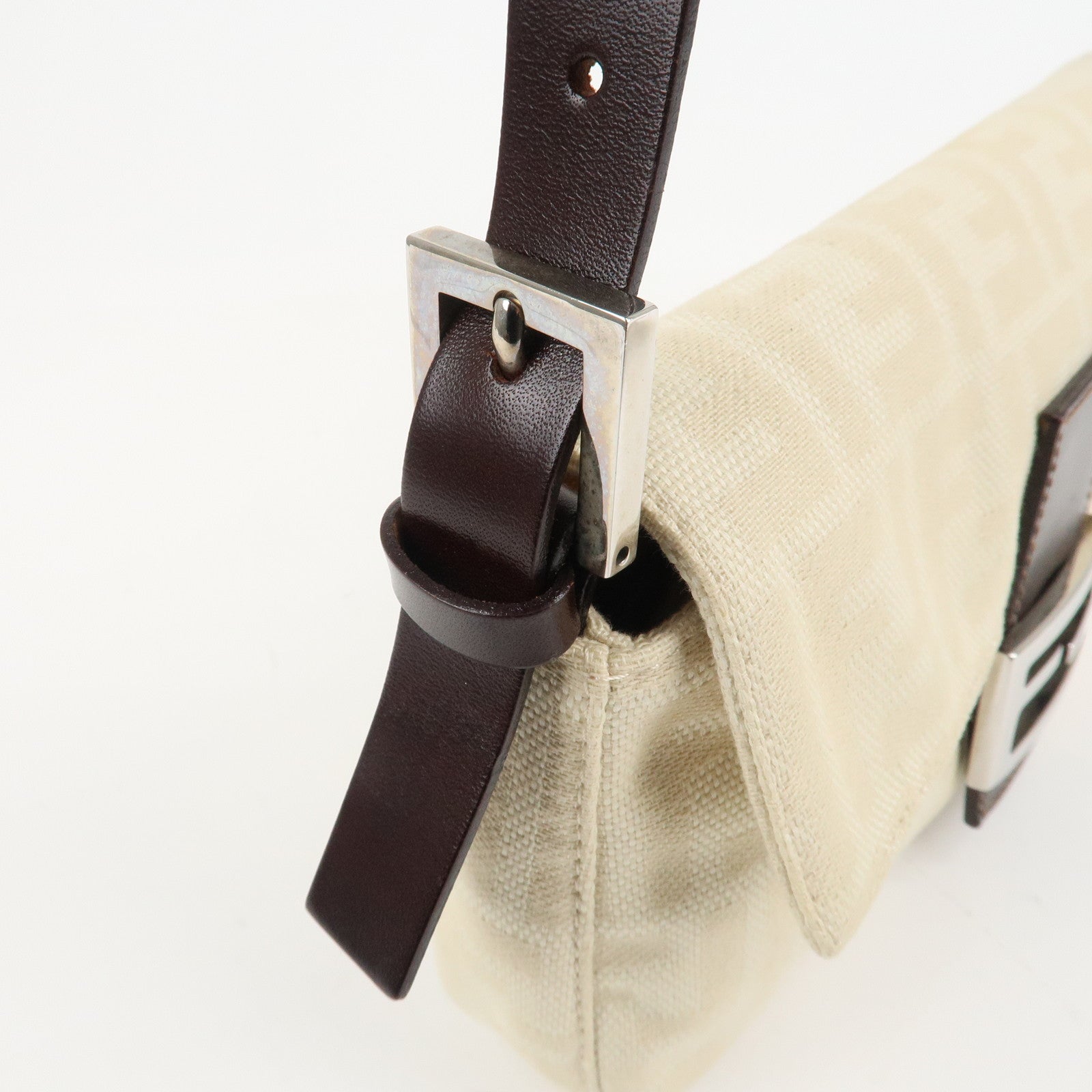 FENDI Mamma Baguette Zucca Canvas Shoulder Bag Beige White 26424 Used