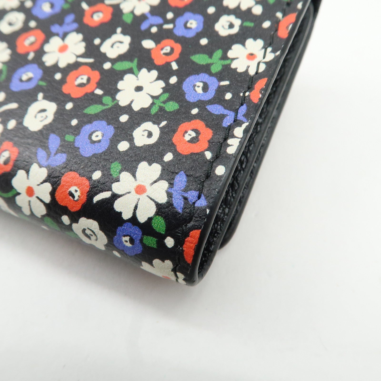 MIU MIU Leather Wallet Compact Flower Black Multicolor