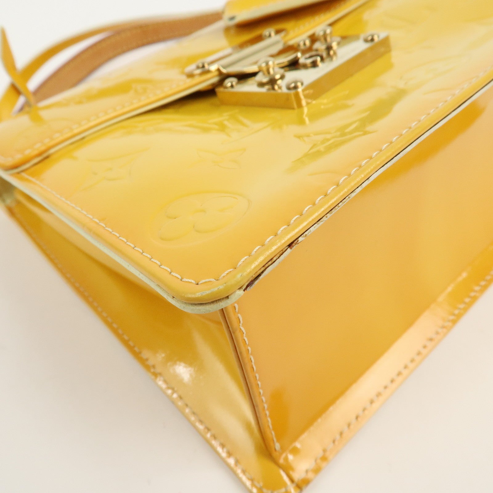 Louis Vuitton Vernis Spring Street Hand Bag LimeYellow M91068 Used