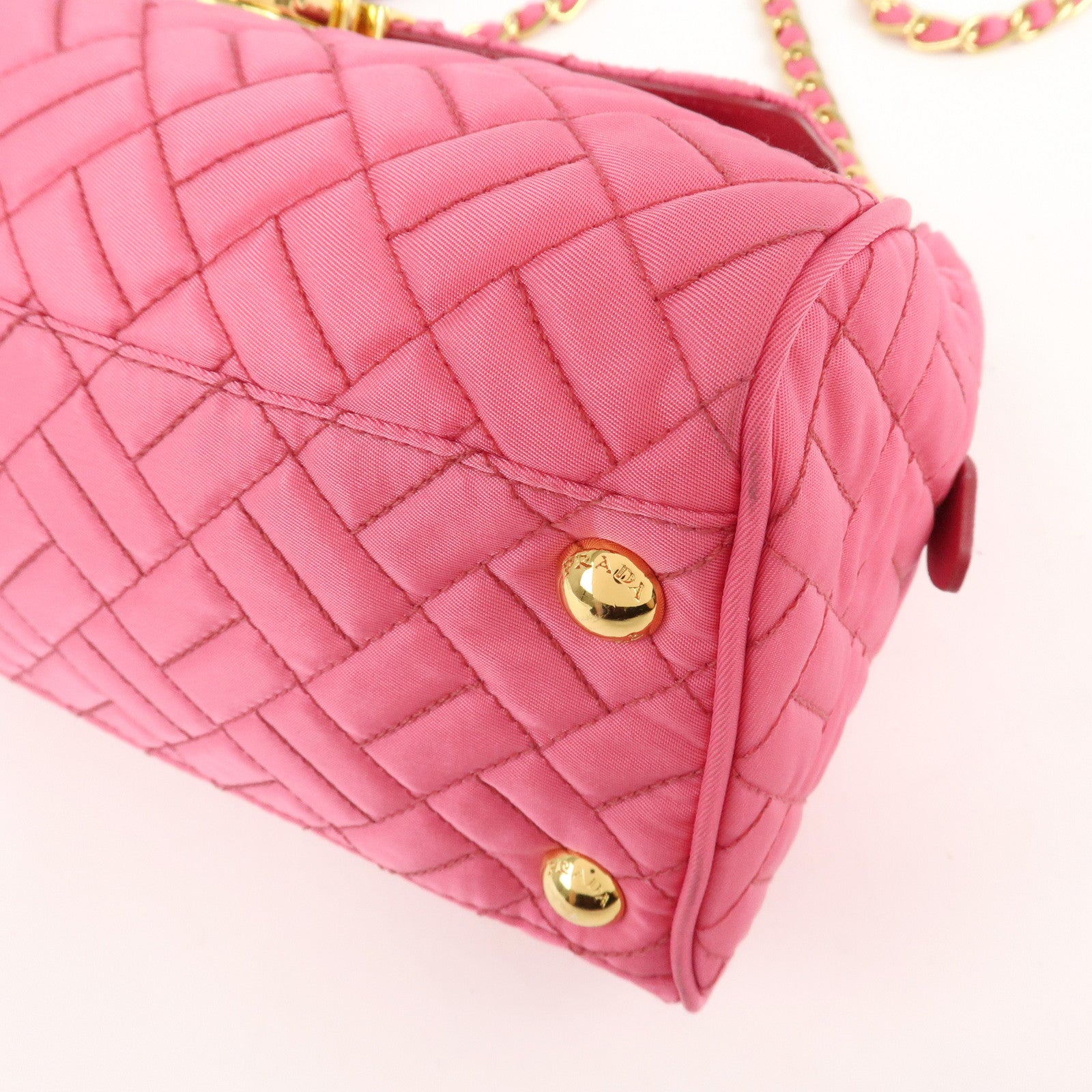 PRADA Nylon Leather Chain Shoulder Bag Pink BR4965