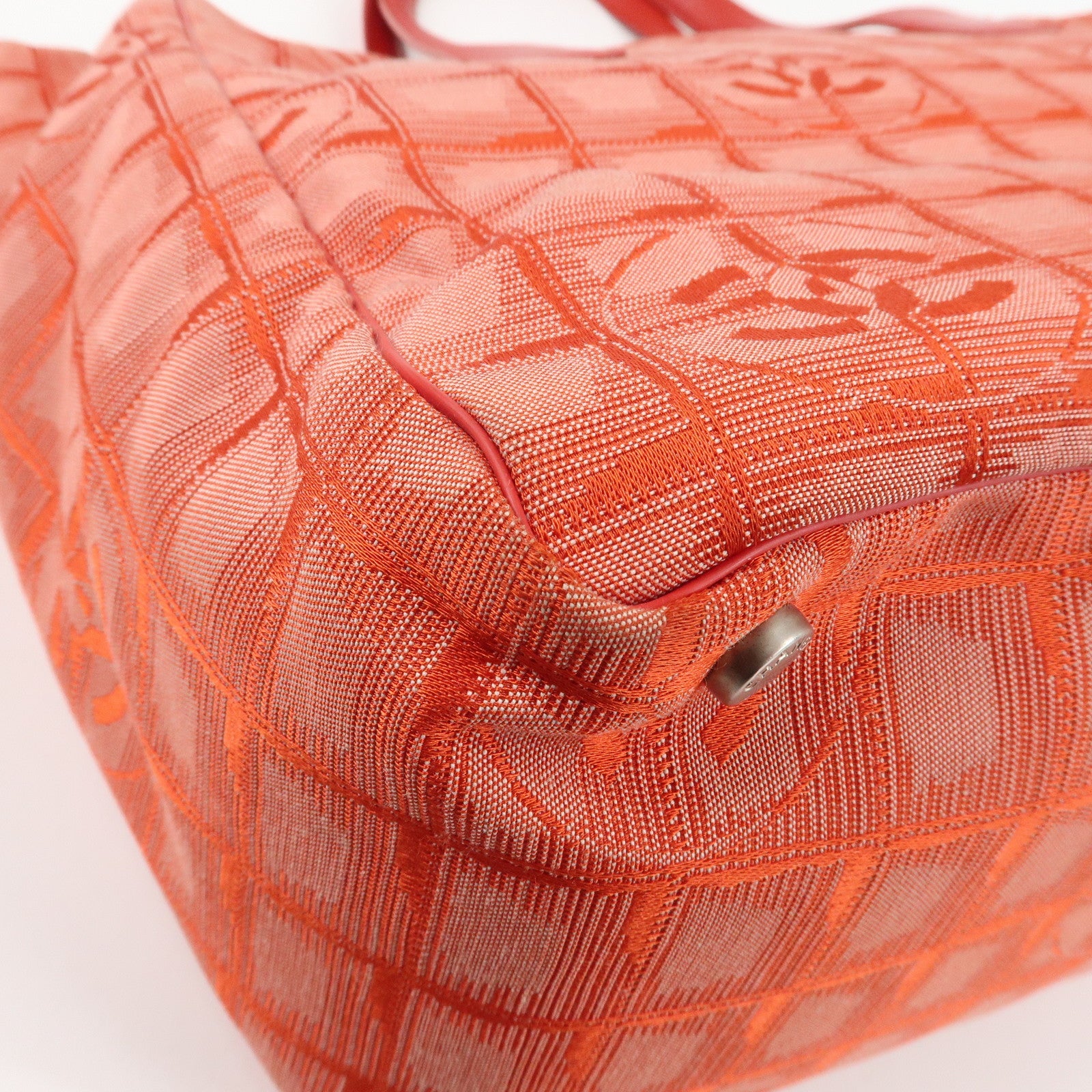 CHANEL New Travel Line Nylon Jacquard Leather Tote Bag Red A15991 Used