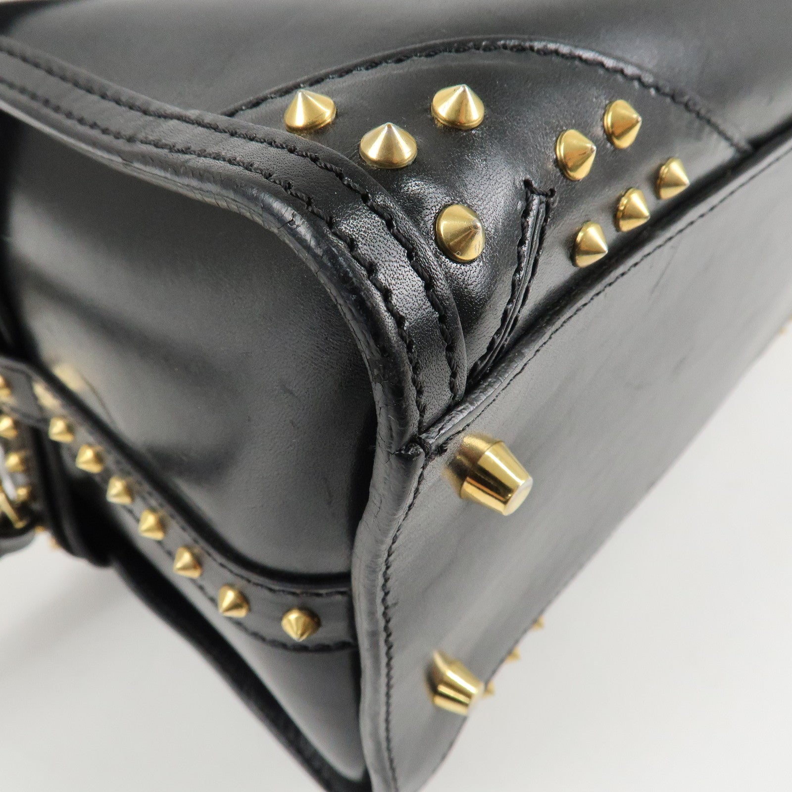 BURBERRY Leather 2Way Shoulder Bag Crossbody Bag Studs Black Used