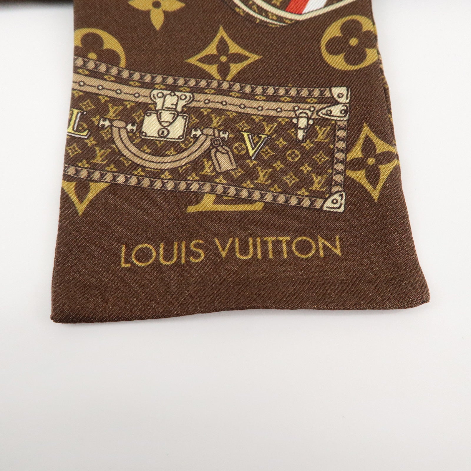 Louis Vuitton 100% Silk Bandeau Monogram Trunks Scarf Brown M72395 Used