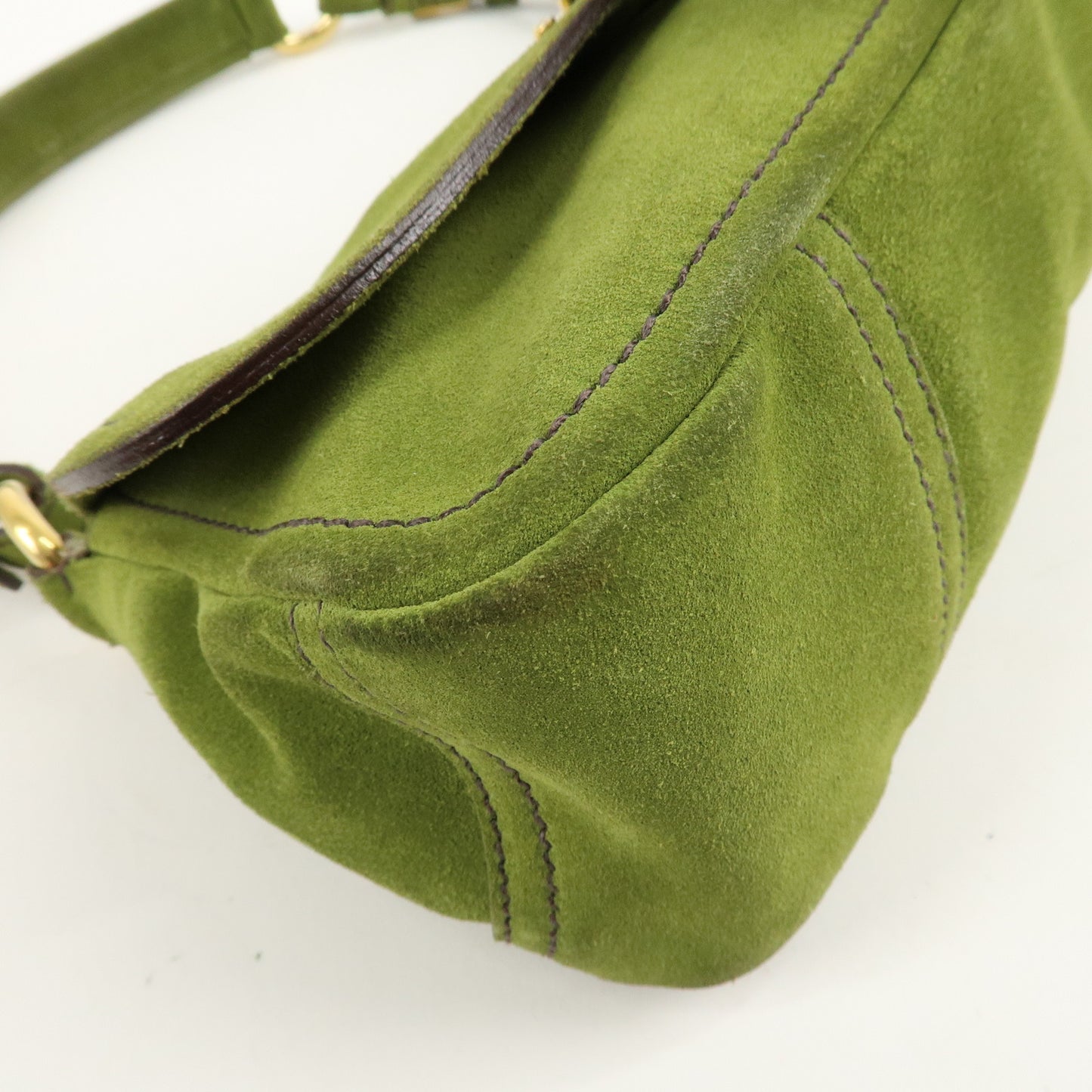 PRADA Suede One Shoulder Bag Green Gold Hardware