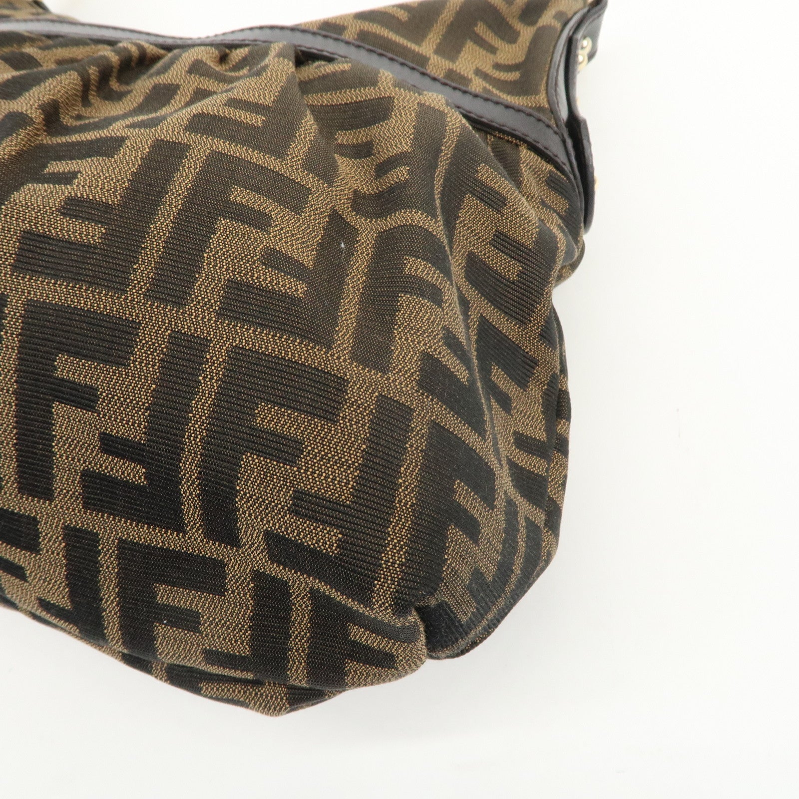 FENDI Zucca Canvas Leather Shoulder Bag Hand Bag Black 8BR448