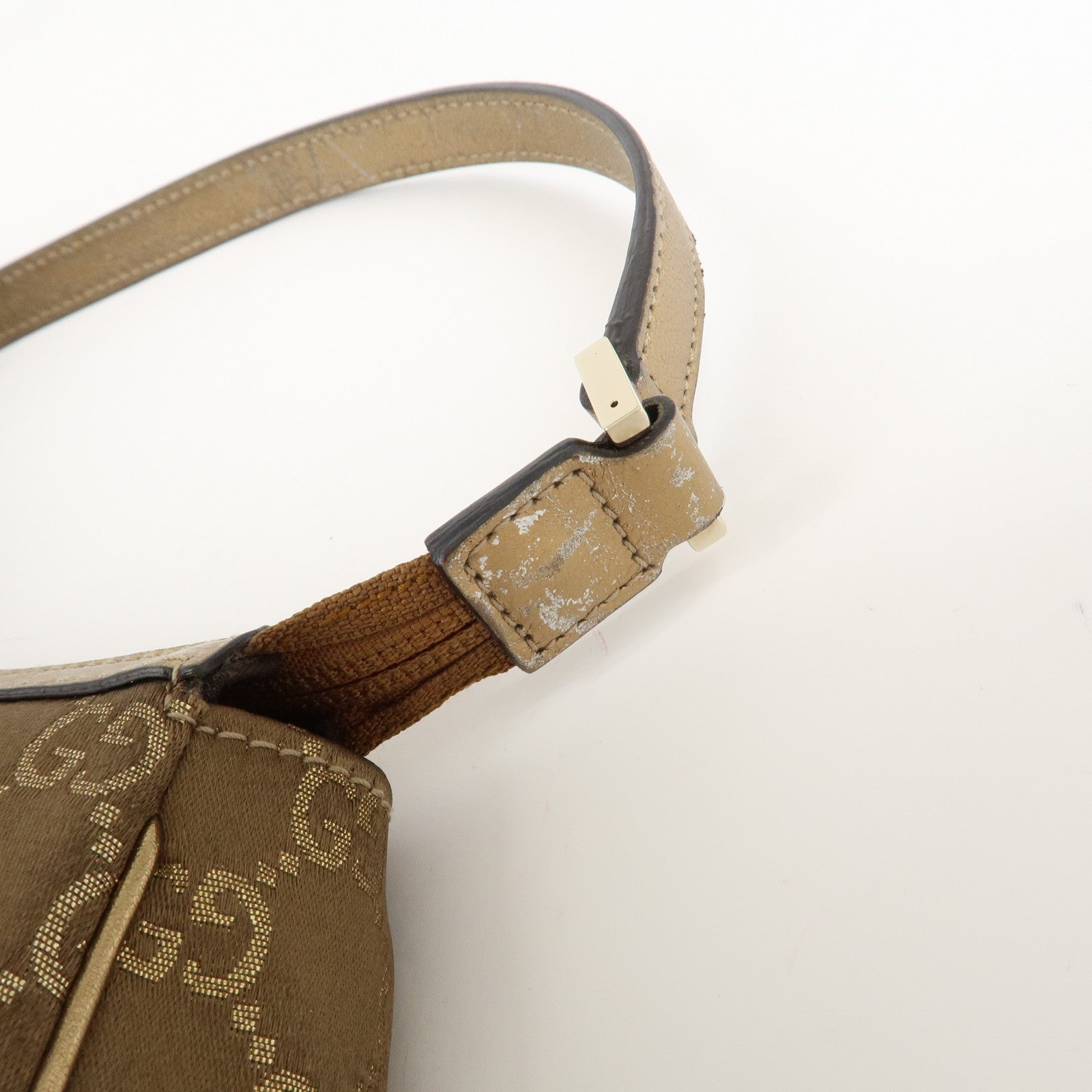 GUCCI Abbey Guccissima GG Satin Leather Hand Bag Gold 145750 Used