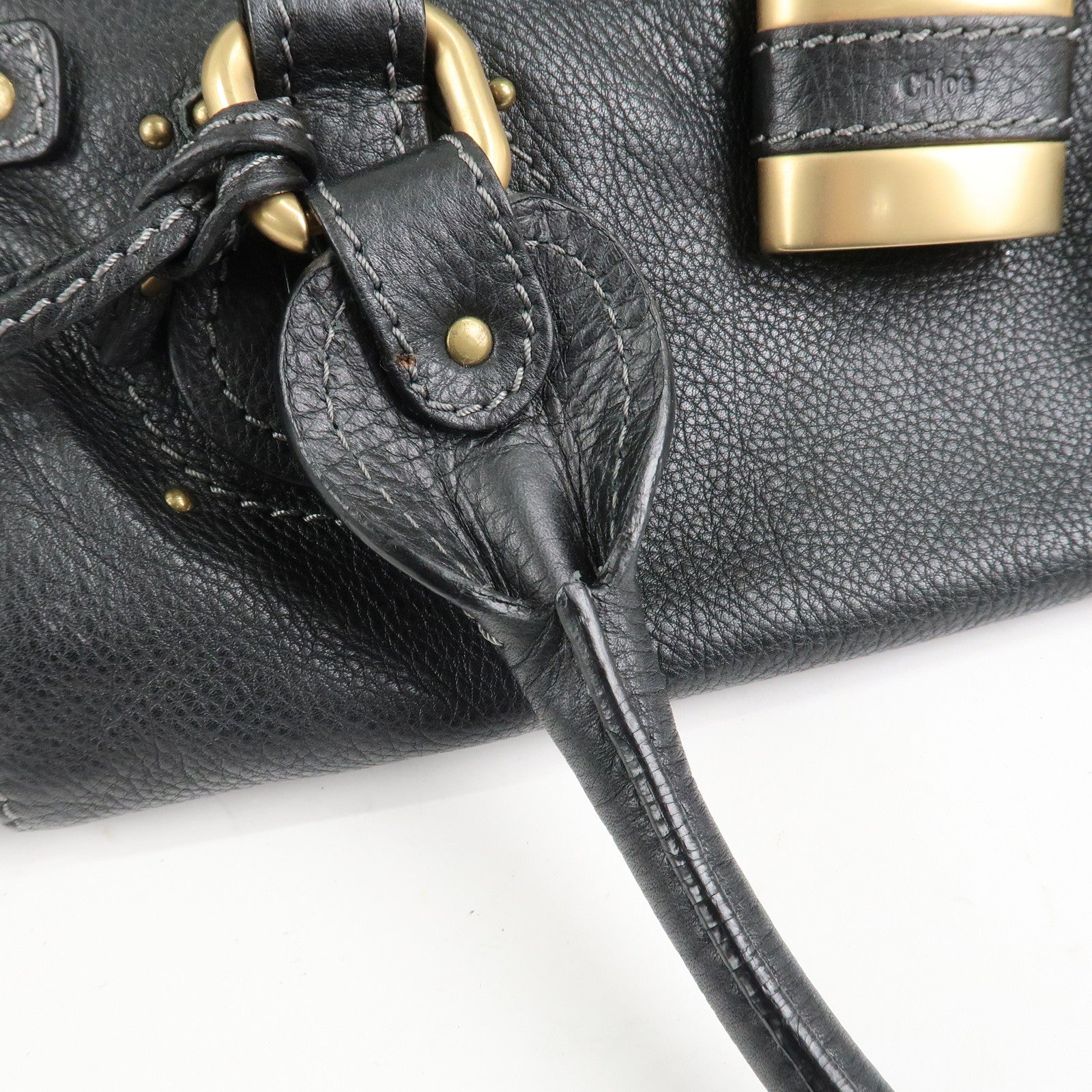 Chloe Paddington Leather Hand Bag Shoulder Bag Medium Black Used