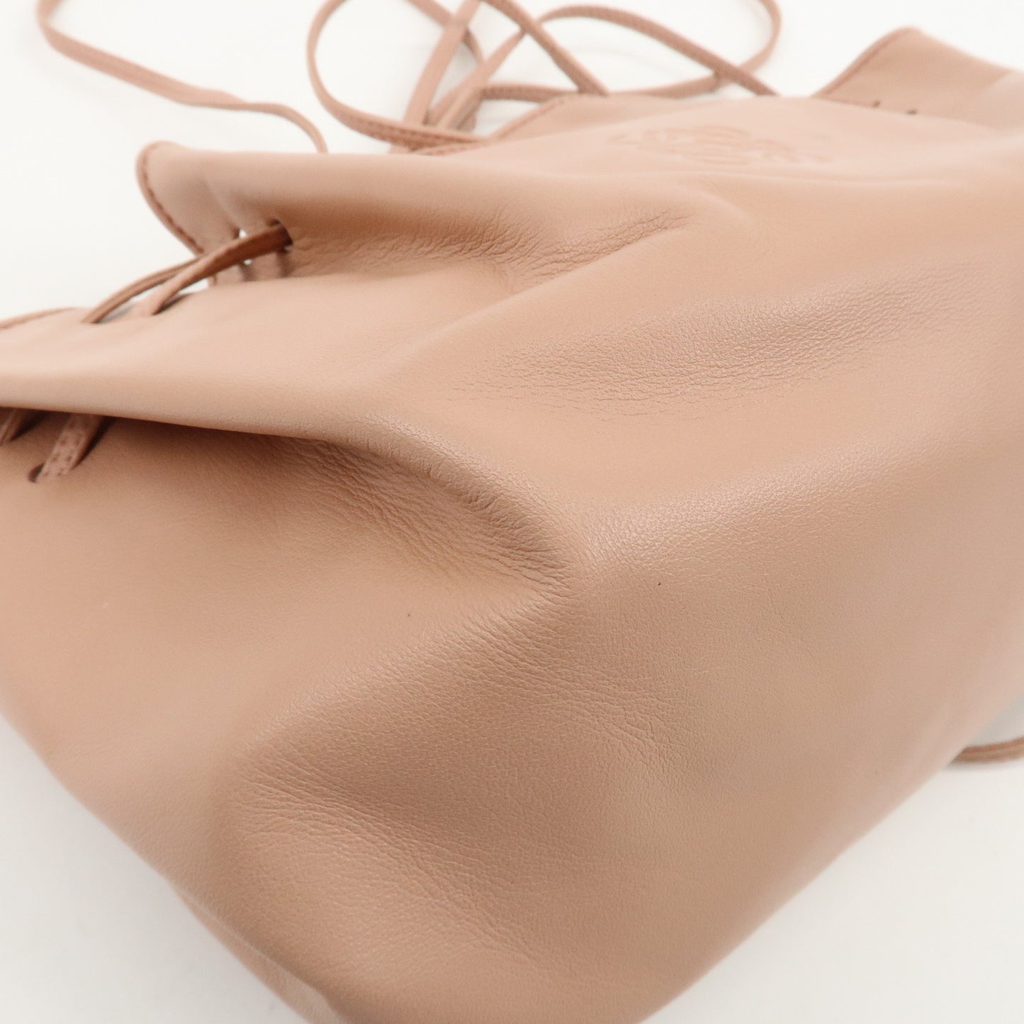 LOEWE Anaglam Leather Shoulder Bag Drawstring Bag Pink Beige