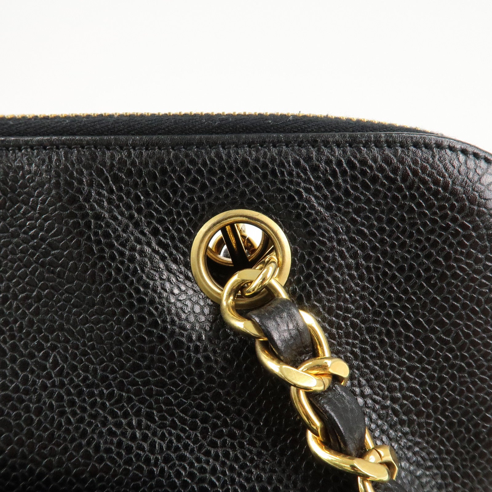 CHANEL COCO Mark Caviar Skin Chain Tote Bag Black Gold