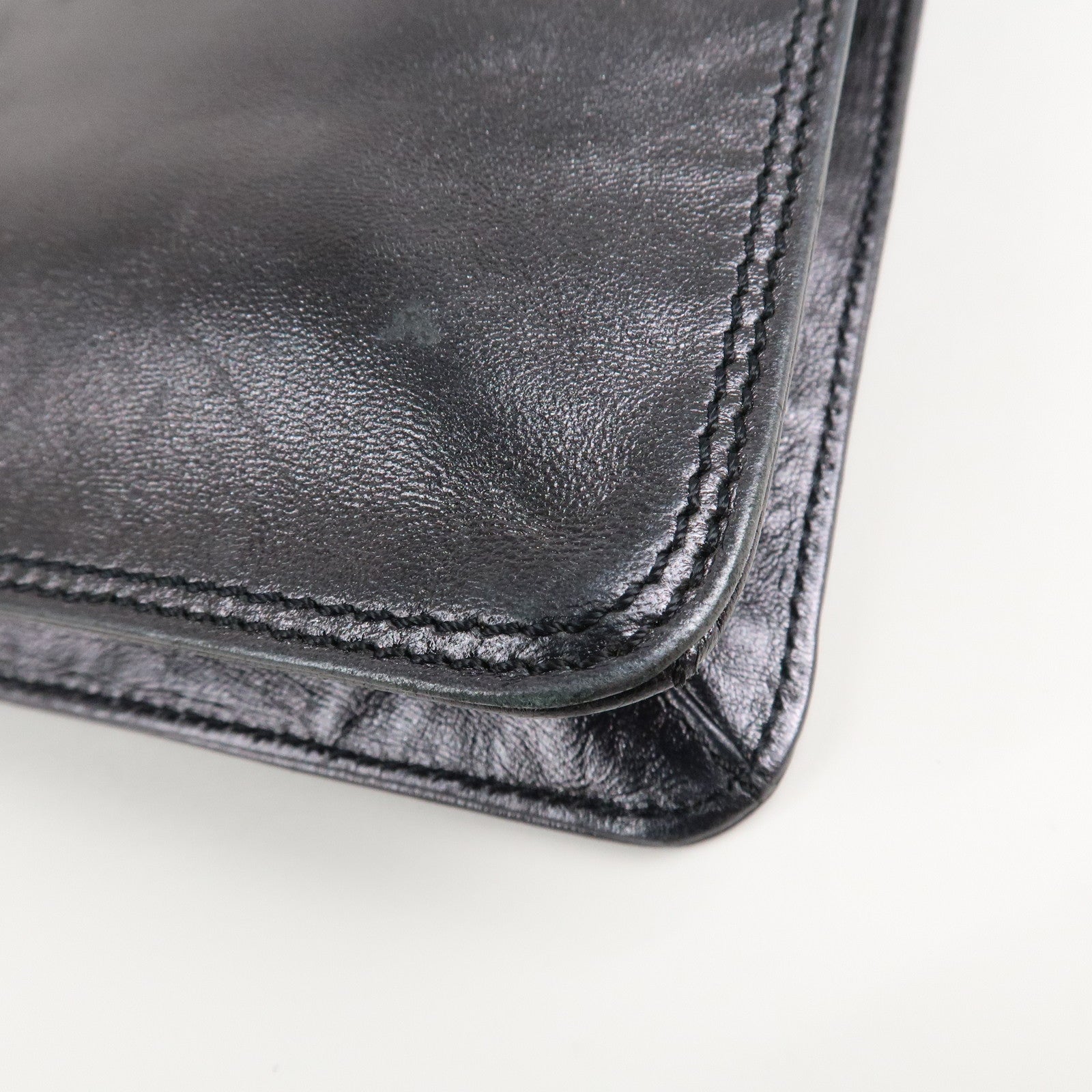 CHANEL Leather Logo Shoulder Bag Hand Bag Black Used