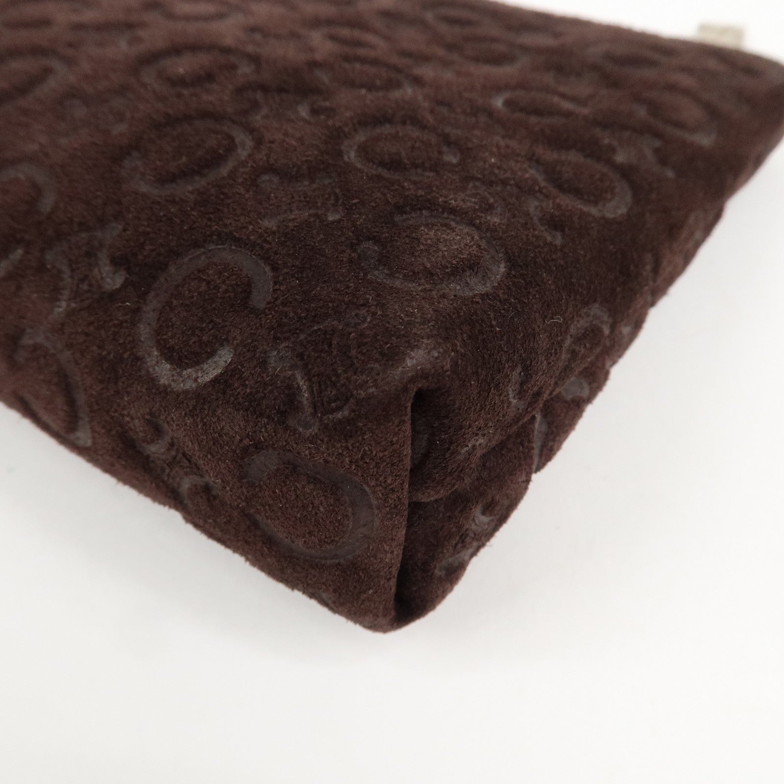 CELINE Macadam Suede Pouch Cosmetic Pouch Dark Brown Used