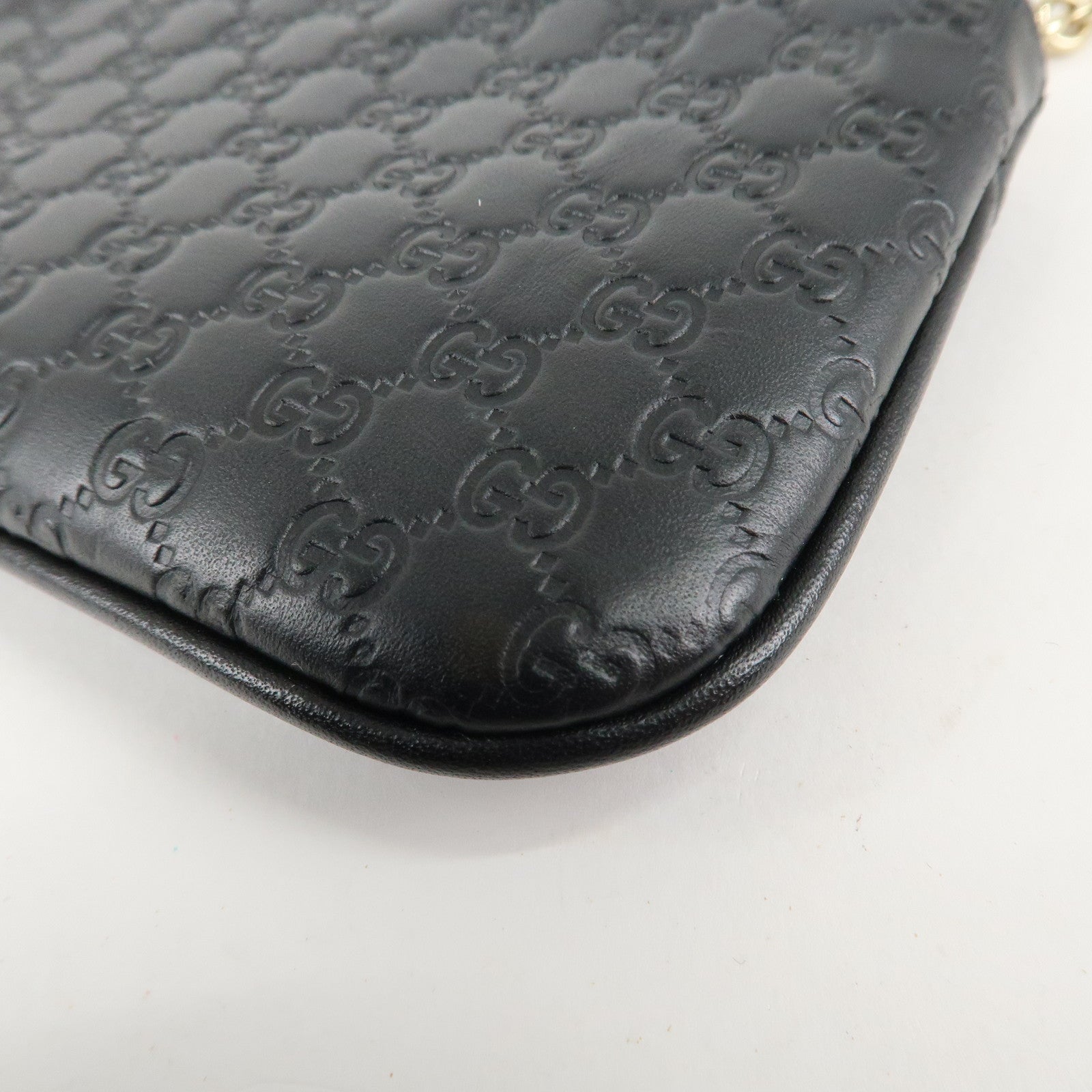 GUCCI Micro Guccissima Leather Coin Key Case Black Gold HDW 544248 Used