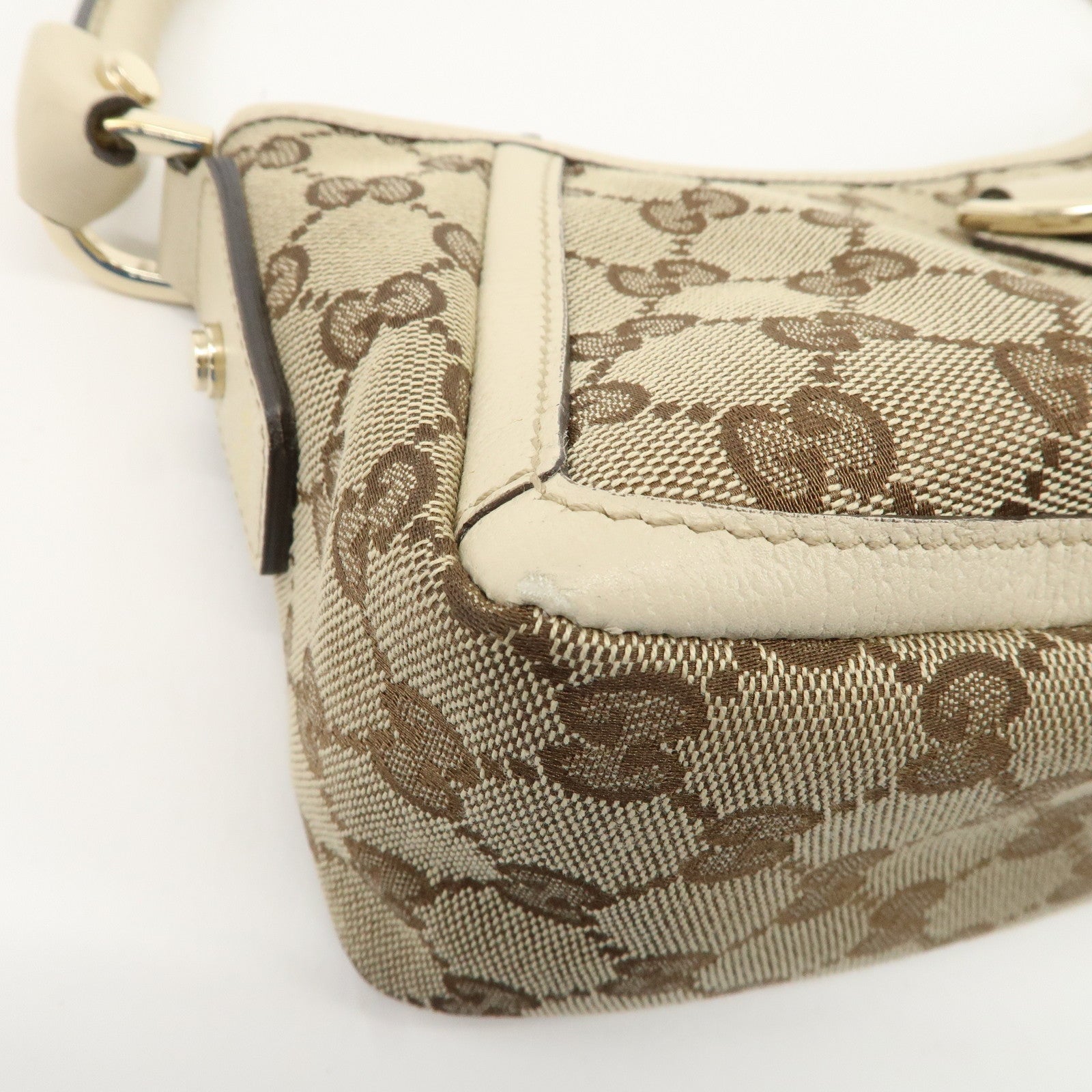 GUCCI Abbey GG Canvas Leather Shoulder Bag Beige Gold 130939