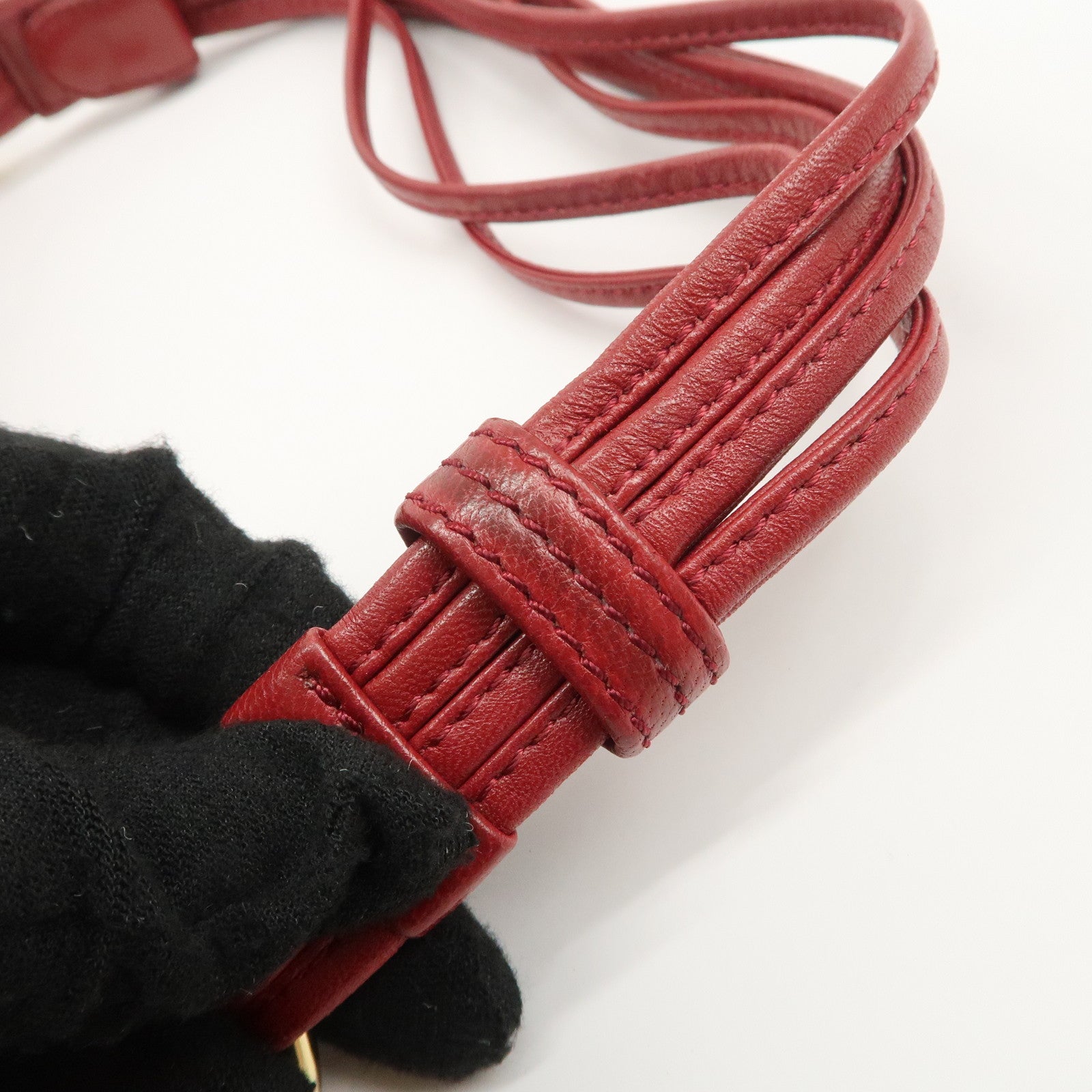 LOEWE Anagram Leather Shoulder Bag Hand Bag Gold Red Used