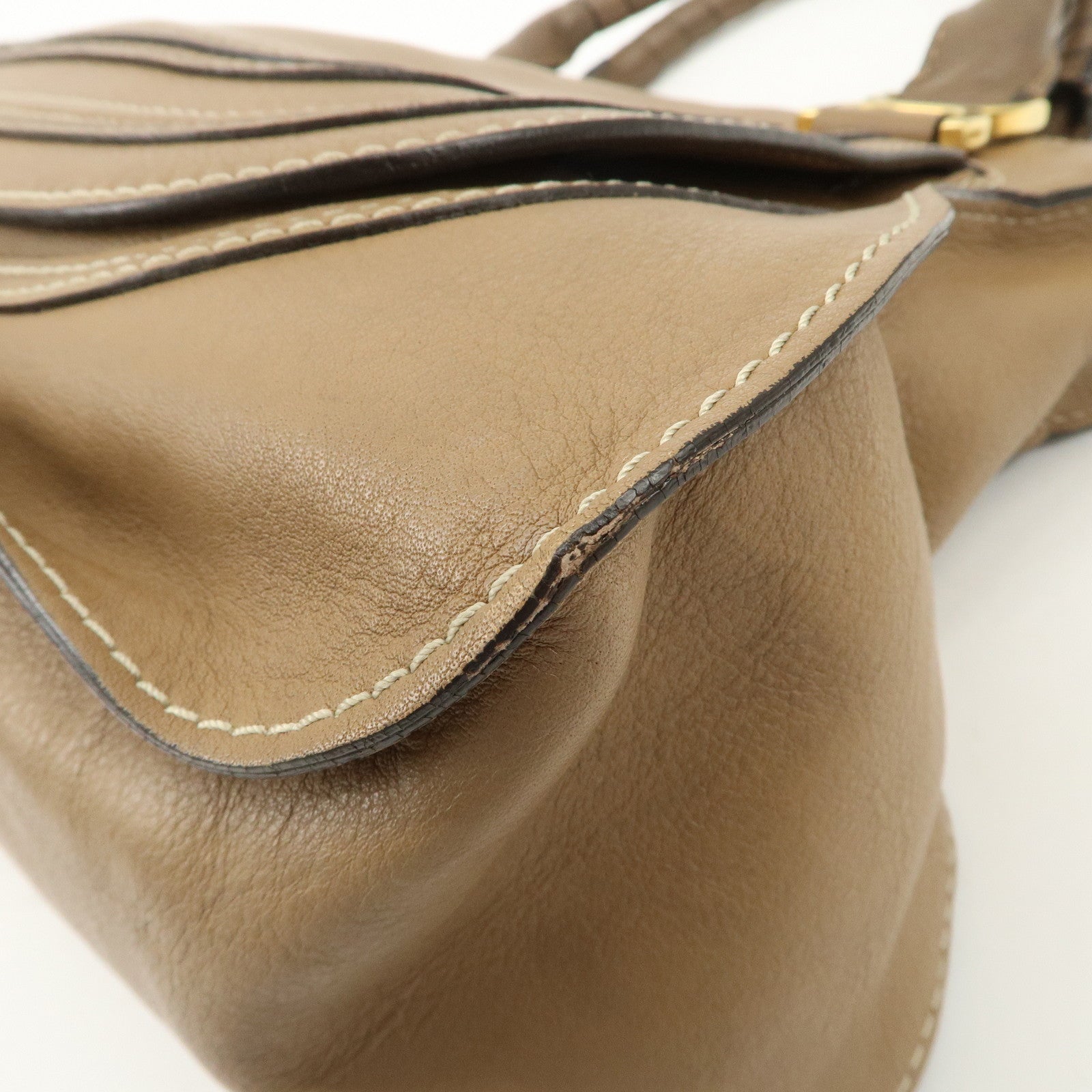 Chloe Marcie Leather Tote Bag Hand Bag Shoulder Bag Beige Used