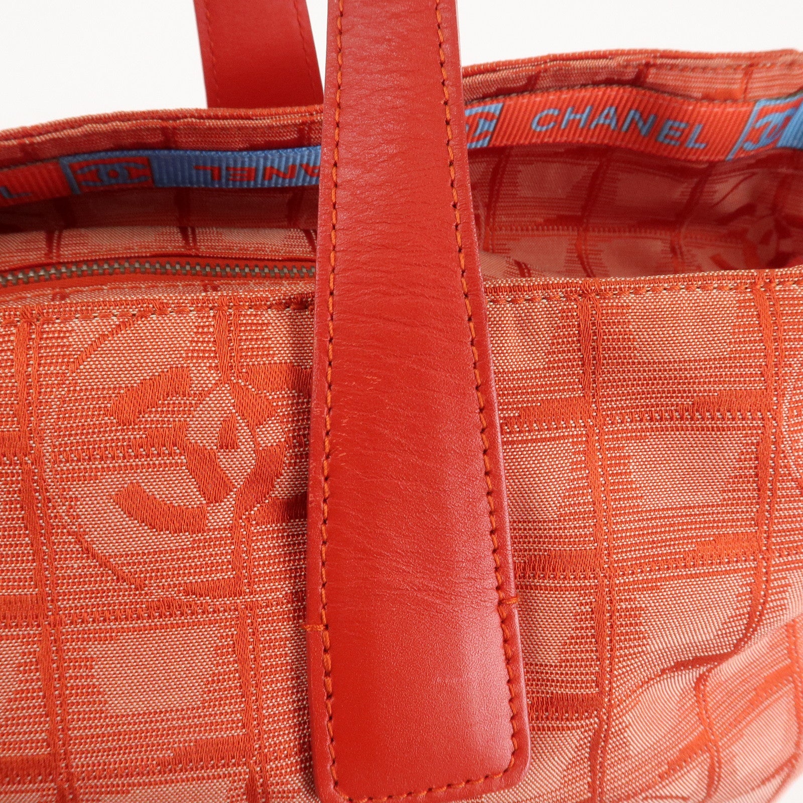 CHANEL New Travel Line Nylon Jacquard Leather Tote Bag TGM A15826 Used