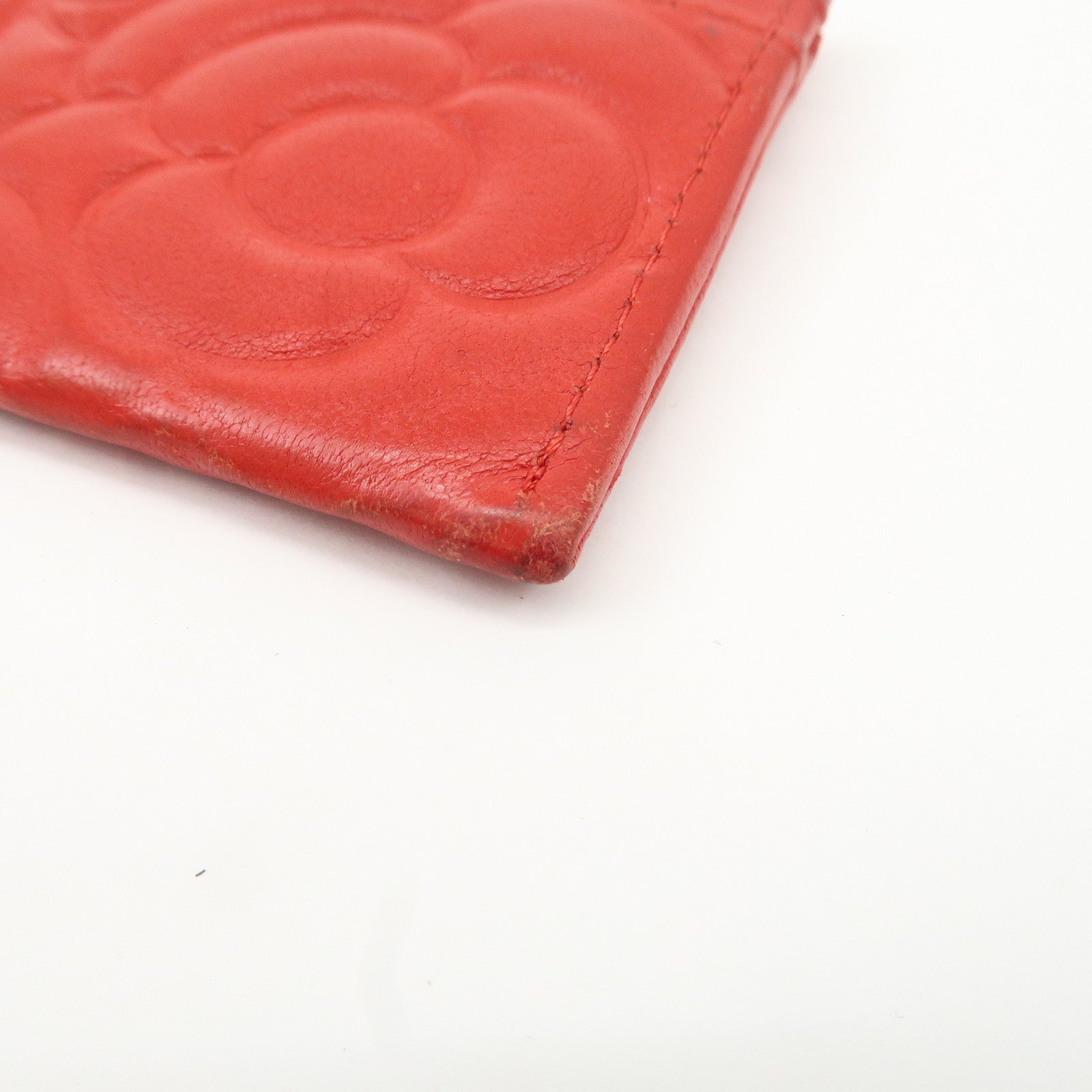 CHANEL Camellia Lambskin Embossed Card Case Red A3173855