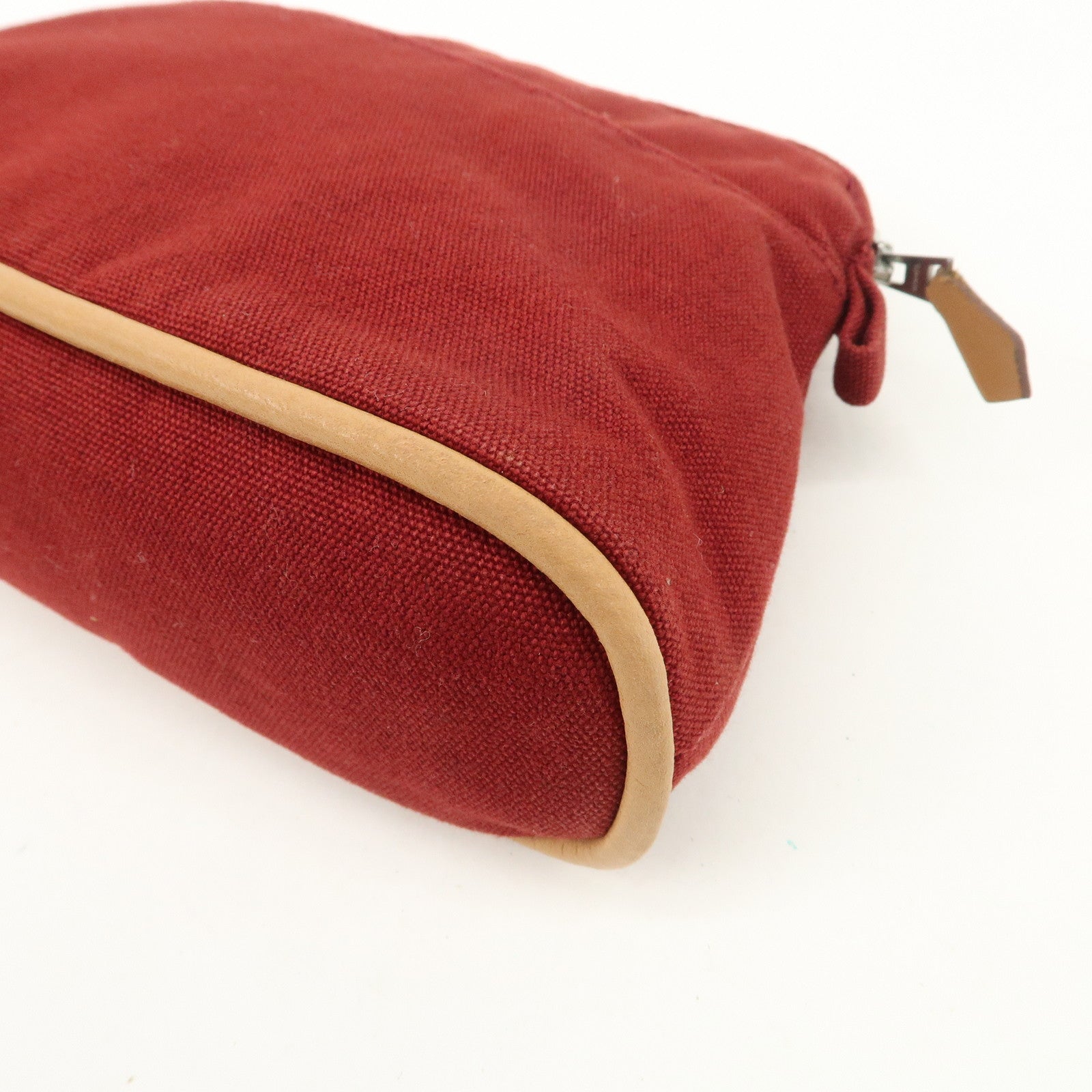 HERMES Canvas Leather Bolide Pouch PM Cosmetic Pouch Bordeaux Used