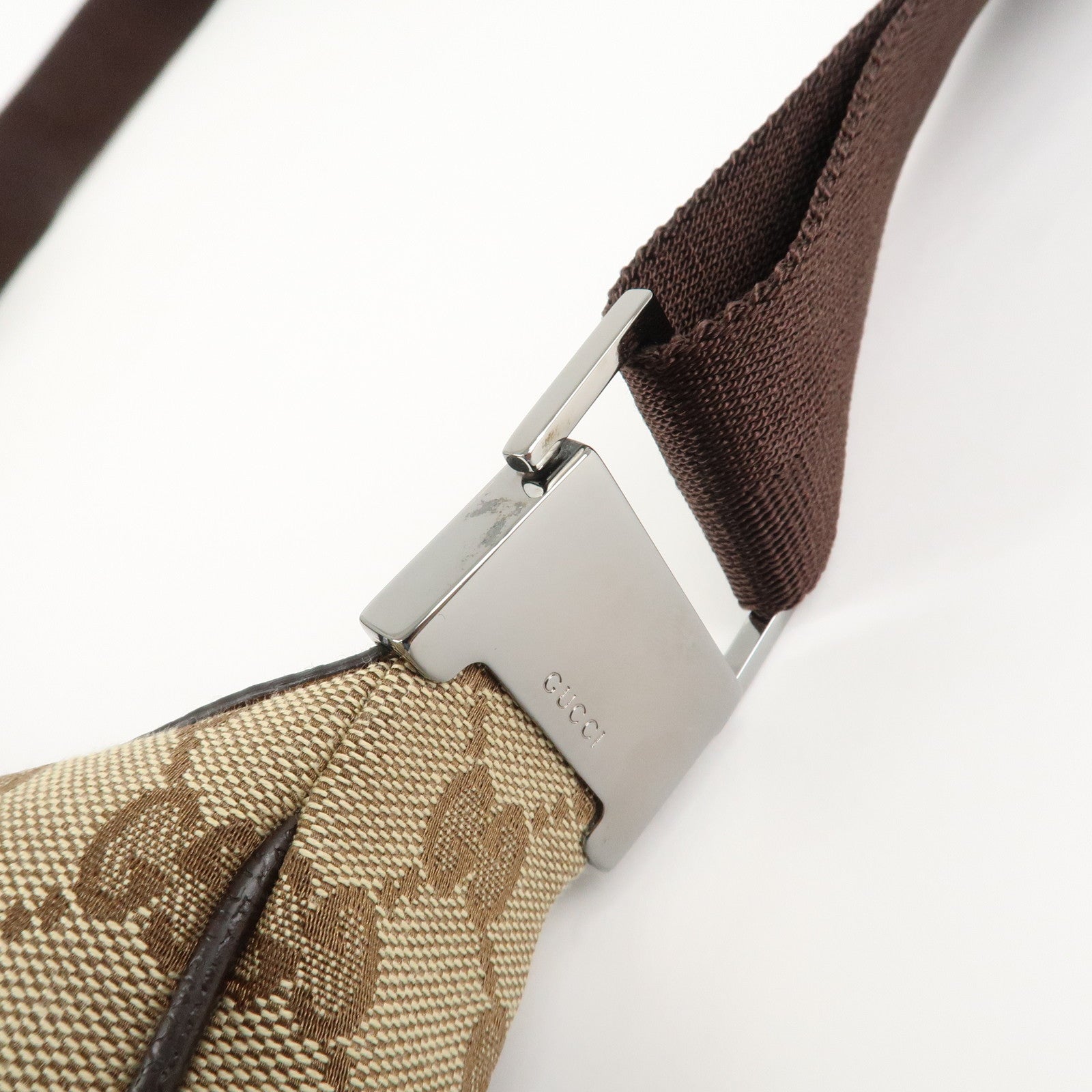 GUCCI GG Canvas Leather Shoulder Bag Beige Brown 122790 Used