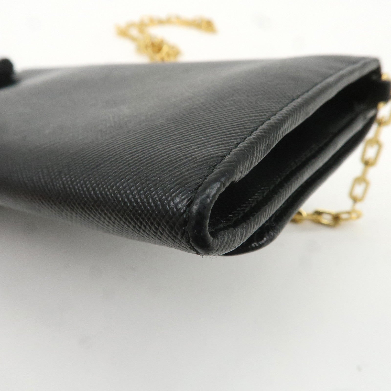 PRADA Saffiano Leather Chain Wallet Black 1MT440