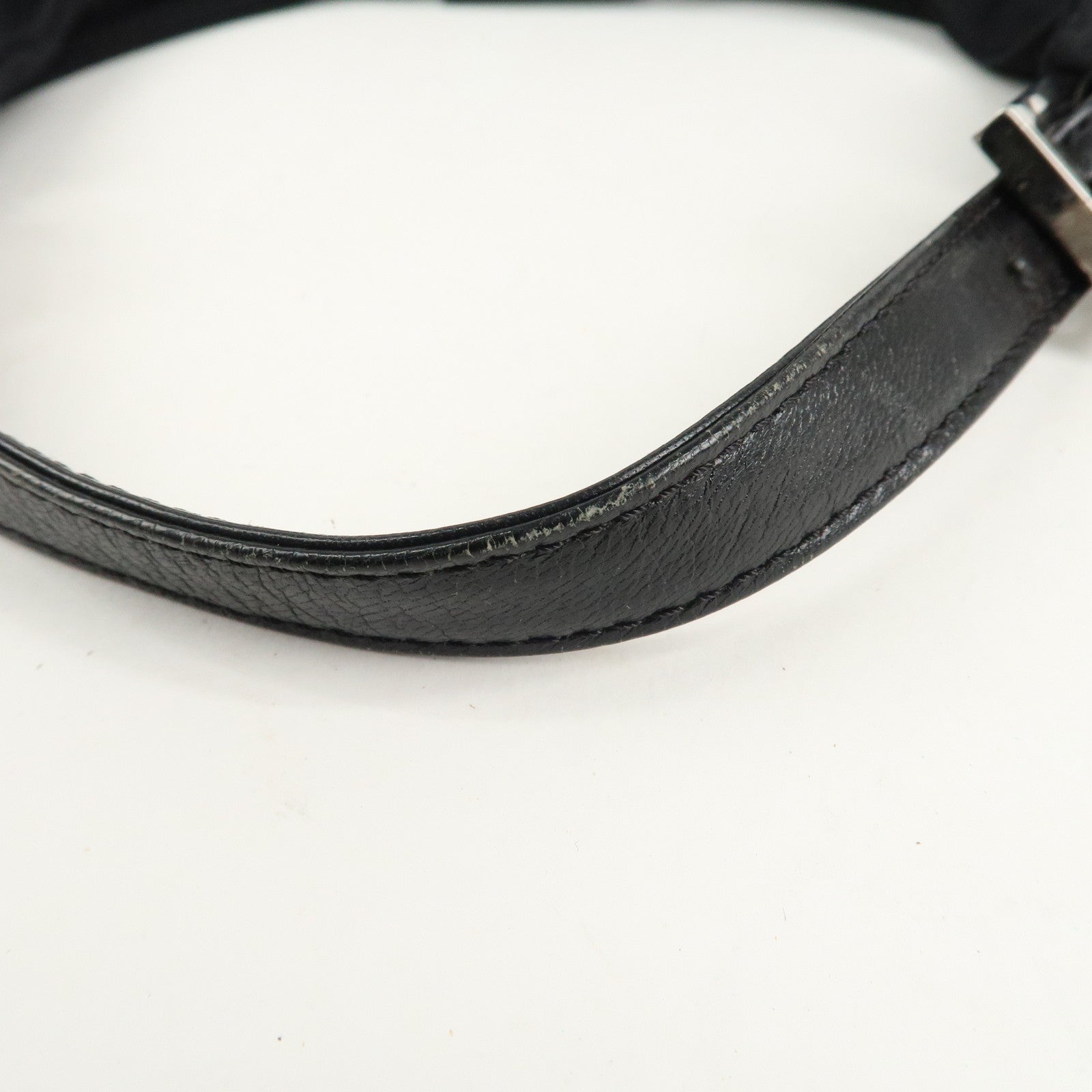 FENDI Cotton Leather Shoulder Bag Black 26686 Used