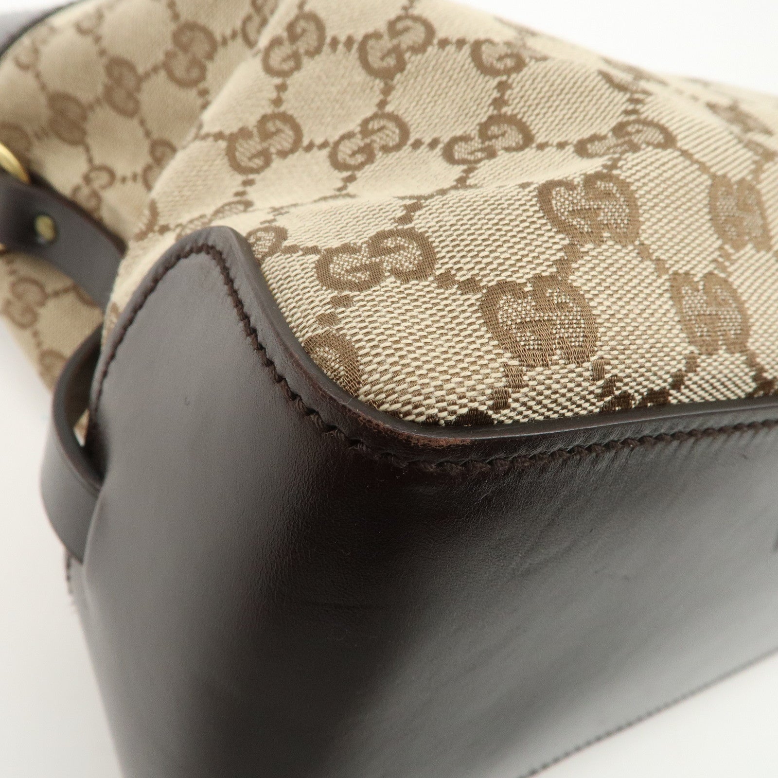 GUCCI GG Canvas Leather Tote Bag Beige Dark Brown 106251 Used