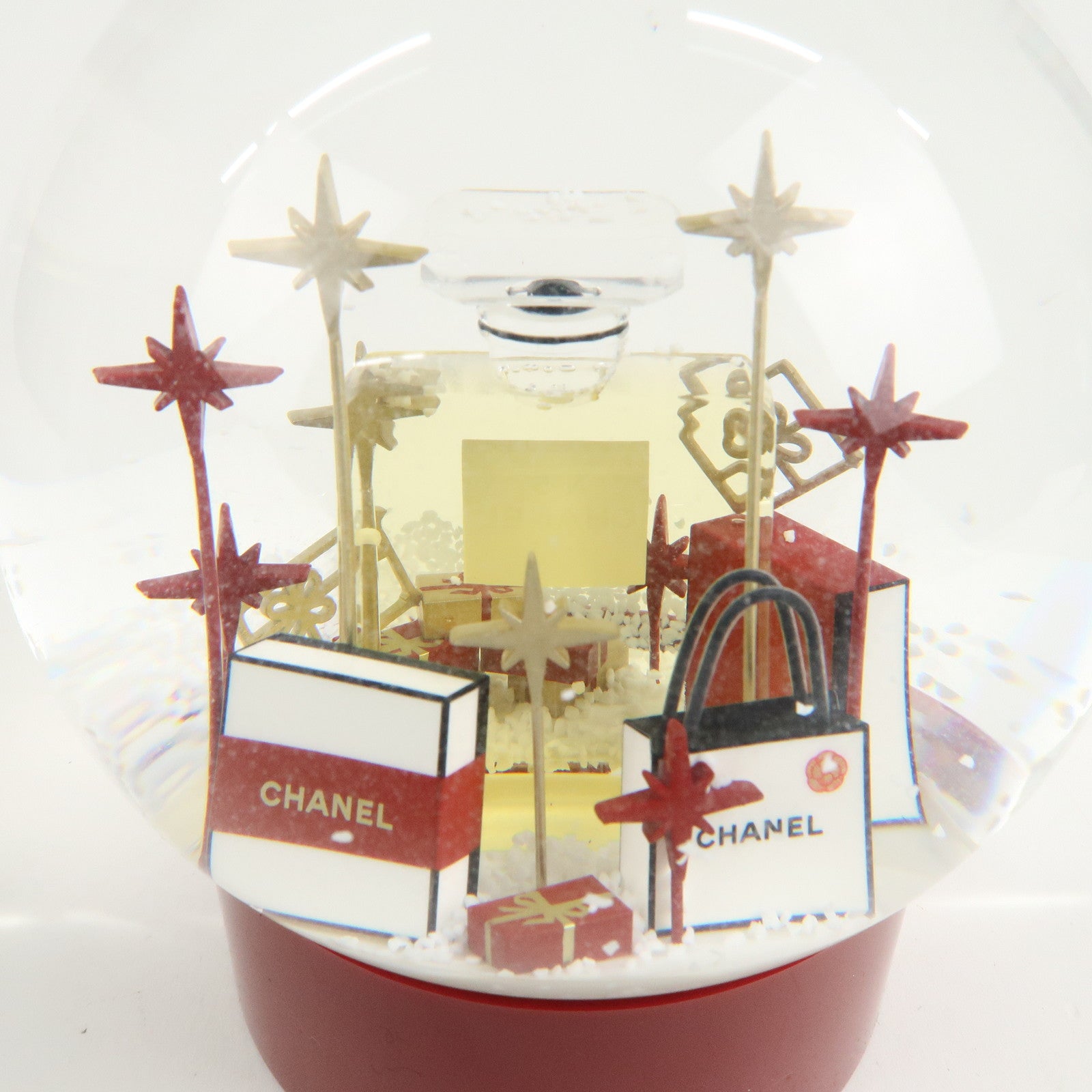 CHANEL Glass Snow Globe Snow Dome 2022 Novelty Red White Gold Used