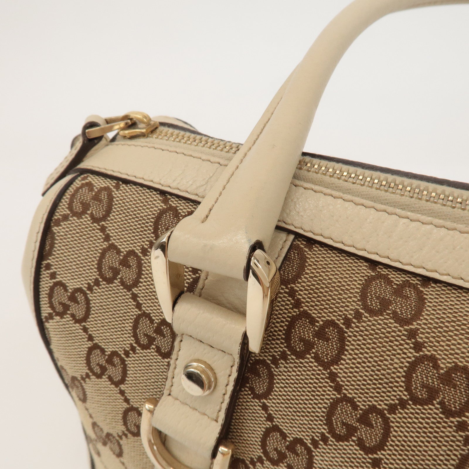 GUCCI Abbey GG Canvas Leather Hand Bag Beige Ivory 130942