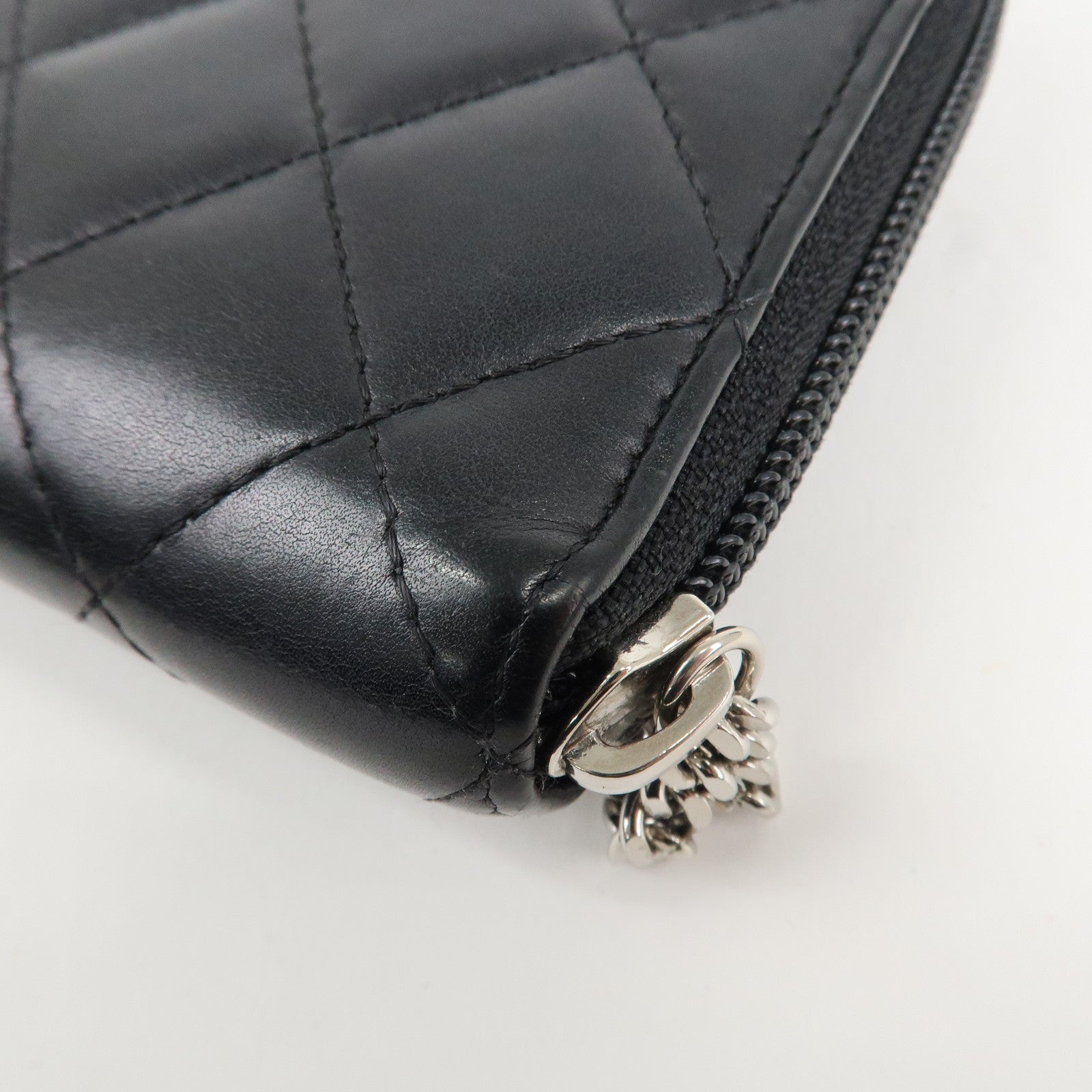 CHANEL Cambon Line Patent Leather Zip Around Long Wallet A50078 Used