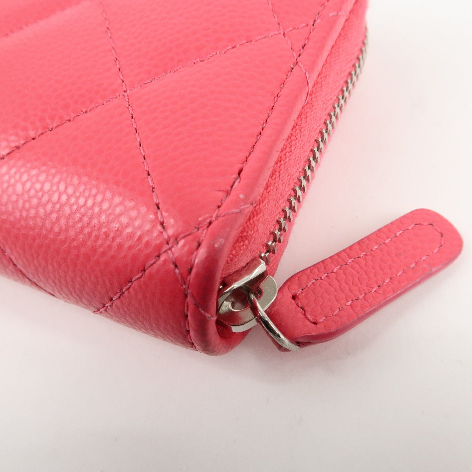 CHANEL Matelasse Lamb Skin Zip Around Coin Case Pink A69271 Used