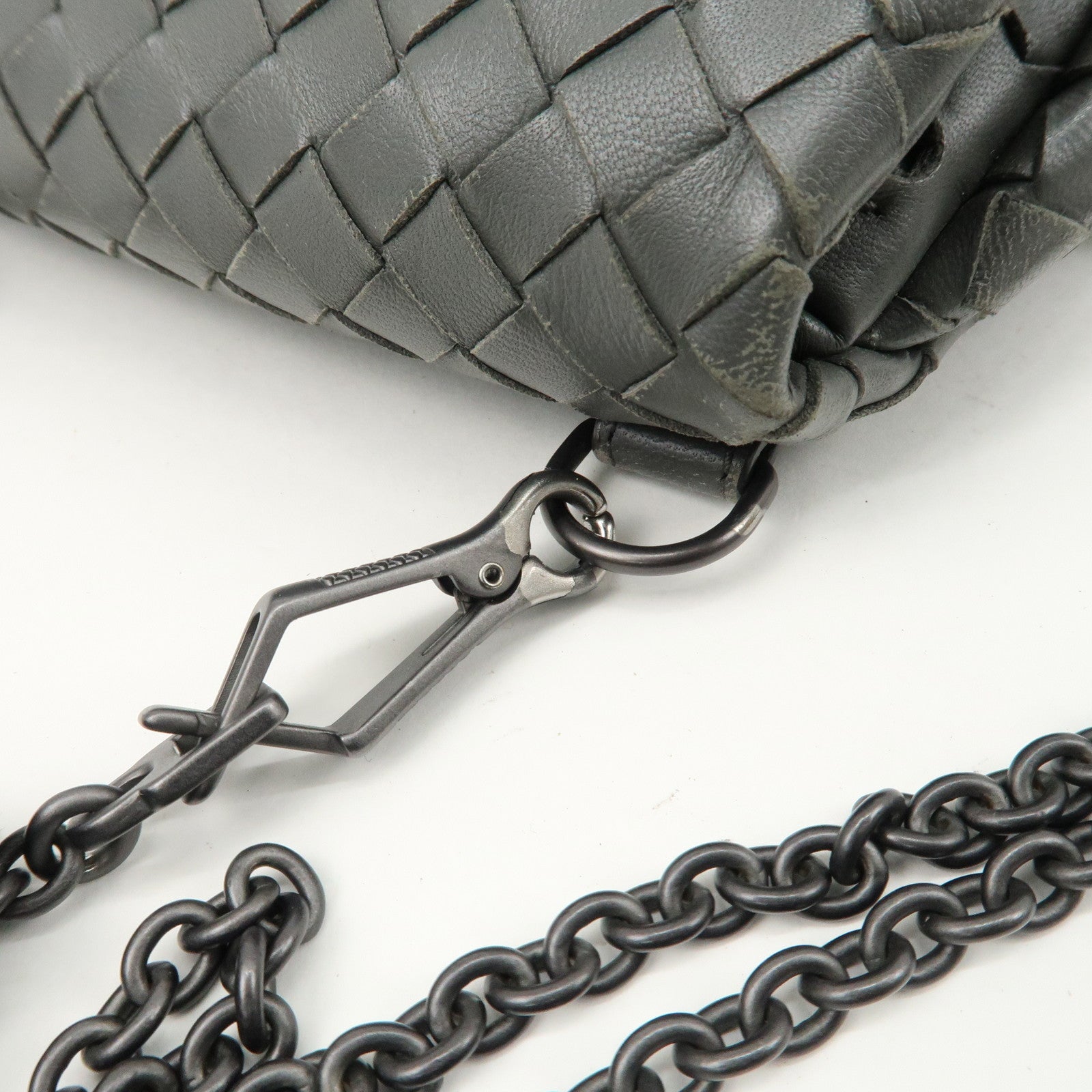 BOTTEGA VENETA Intrecciato Leather Chain Shoulder Bag Gray 310774