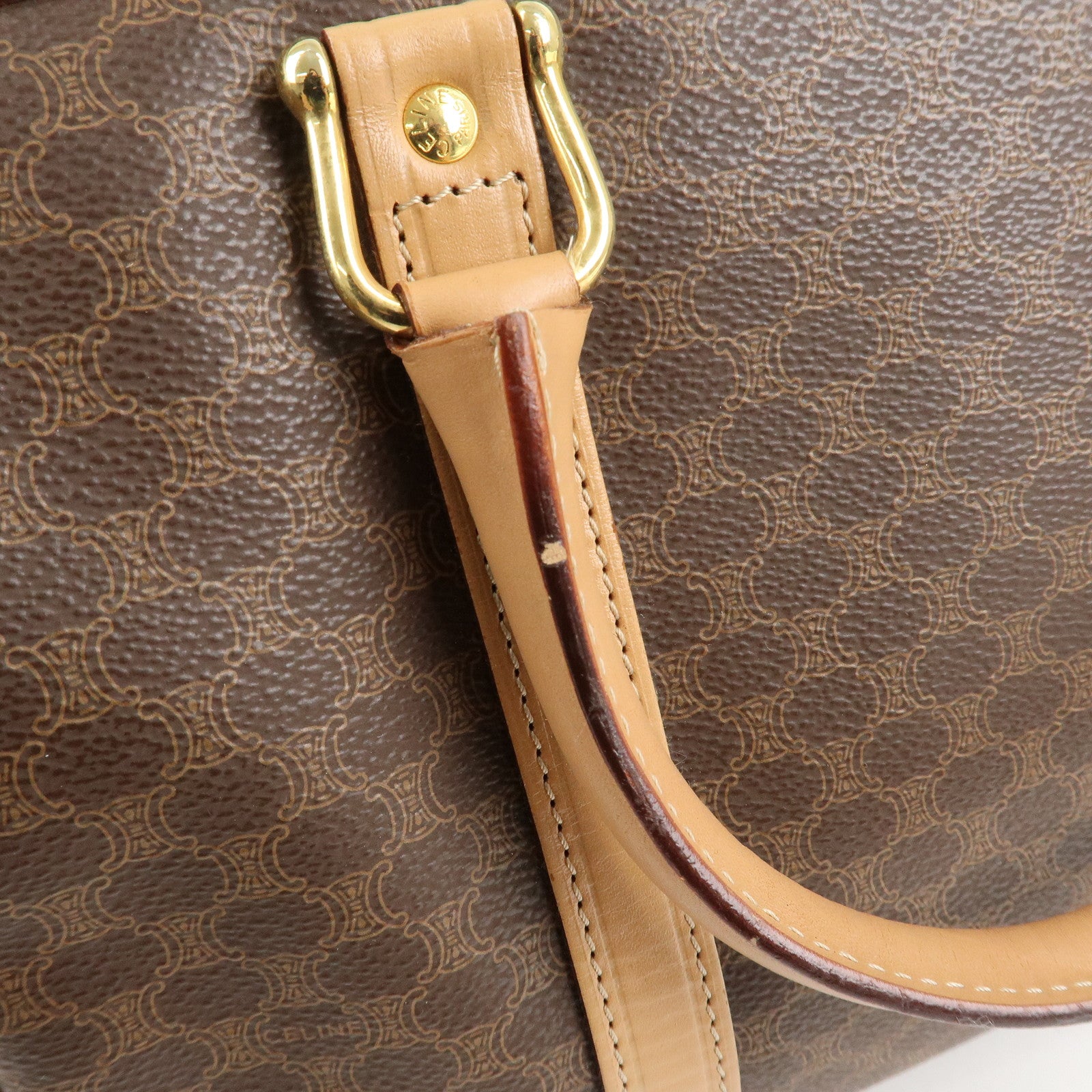CELINE Macadam PVC Leather Boston Bag Hand Bag Brown Used