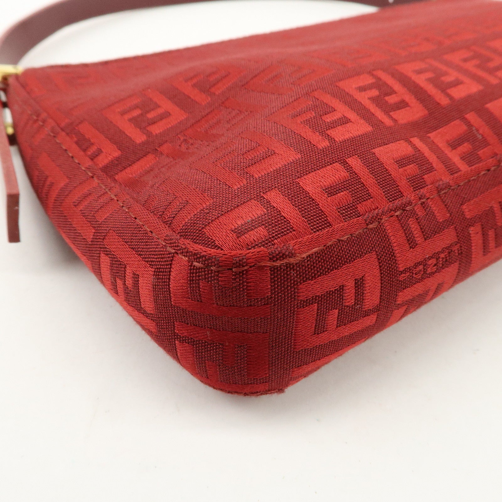 FENDI Zucchino Canvas Leather Shoulder Bag Purse Red 8BR042 Used