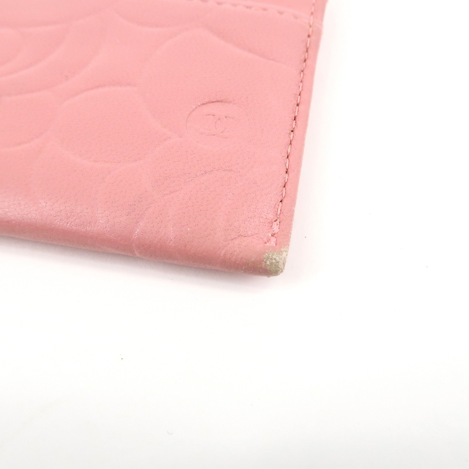 CHANEL Camelia Lamb Skin Card Case Pink A82286 Used