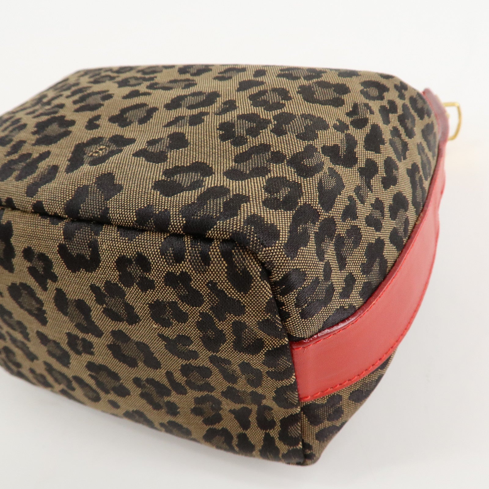 FENDI Canvas Leather Leopard Vanity Bag Pouch Brown Red 26360