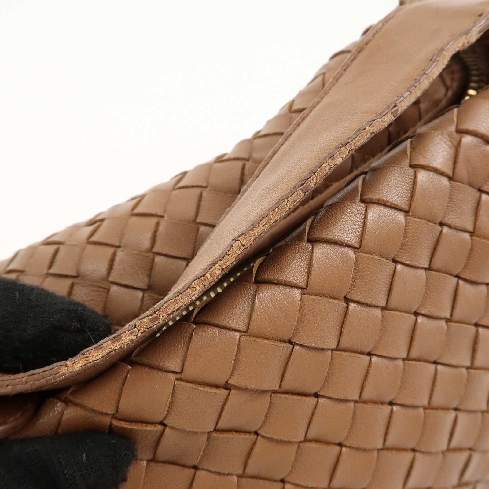 BOTTEGA VENETA Intrecciato Leather Hand Bag Gold HDW Brown Used