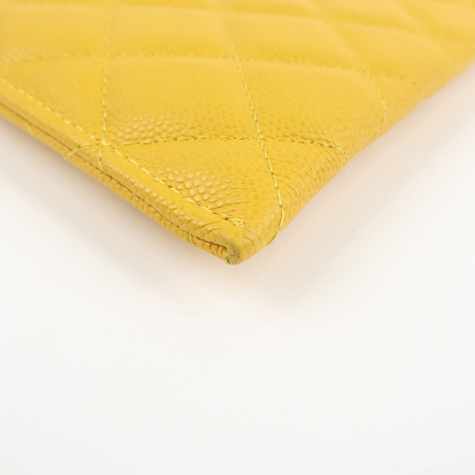 CHANEL Matelasse Caviar Skin Fragment Case Card Case Yellow Used
