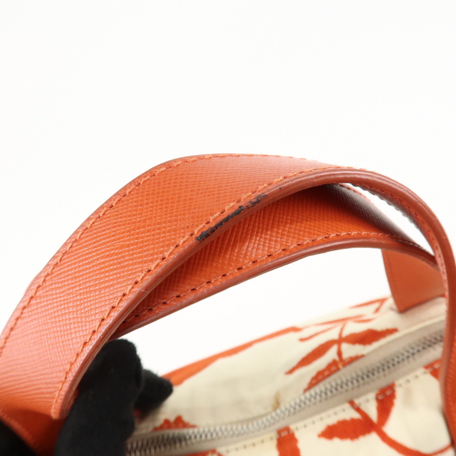 PRADA Canvas Leather 2Way Bag Shoulder Bag Orange White