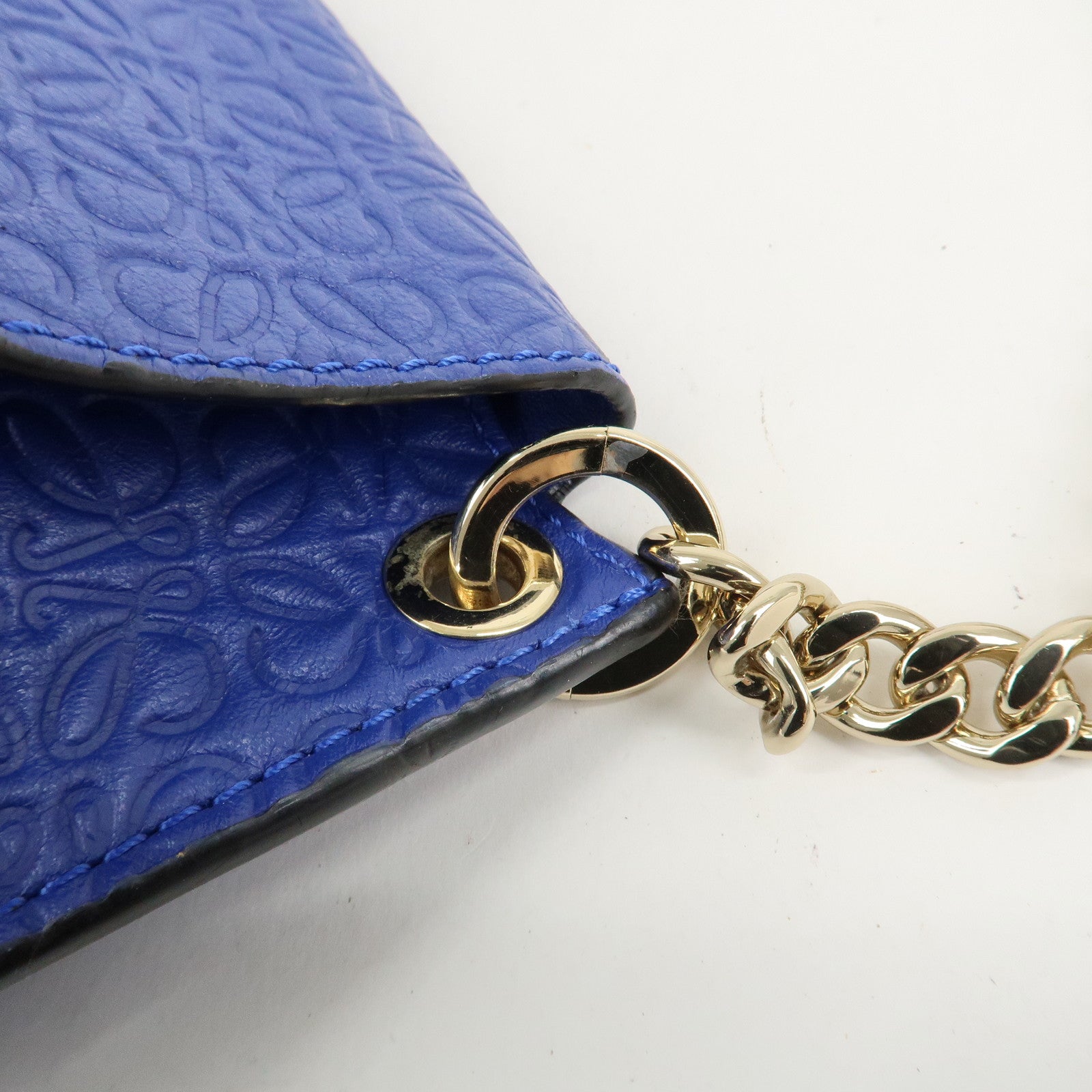 LOEWE Repeat Anagram Chain Shoulder Bag Blue Gold Hardware